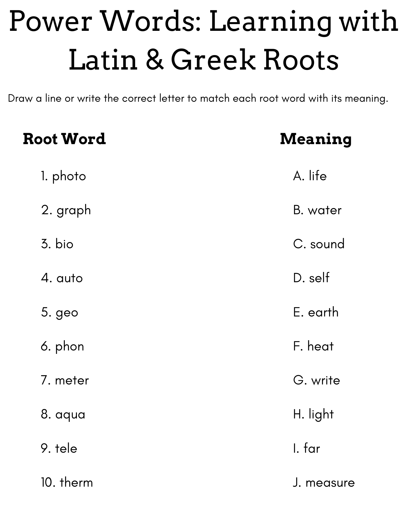 Root Words Latin And Greek Worksheet With Answers Made By Teachers