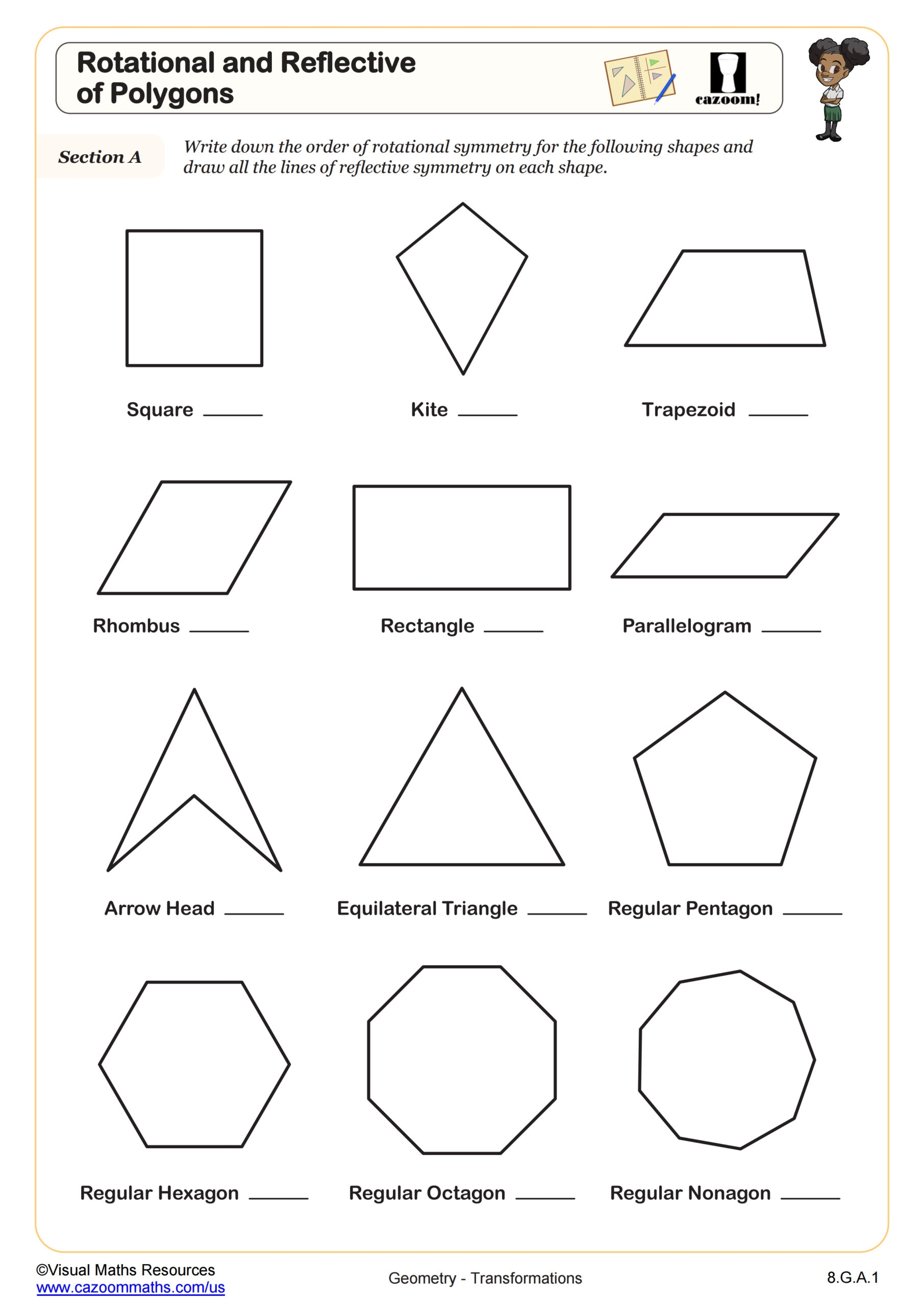 Rotations And Reflections Of Polygons Worksheet Fun And Engaging 8th Grade PDF Worksheets Cazoom Math