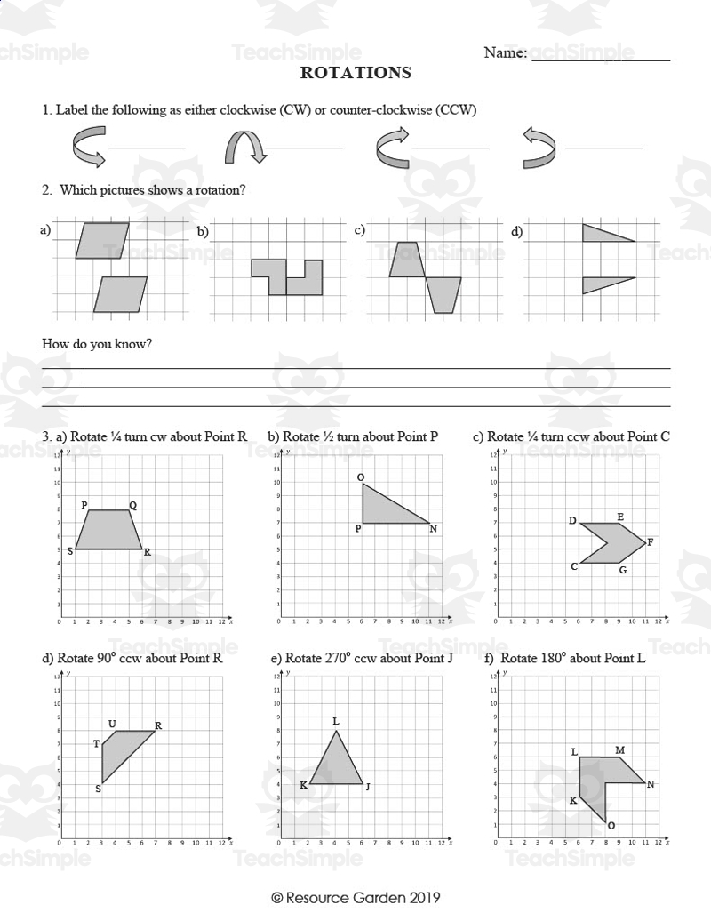 Rotations Transformations Worksheet Set By Teach Simple