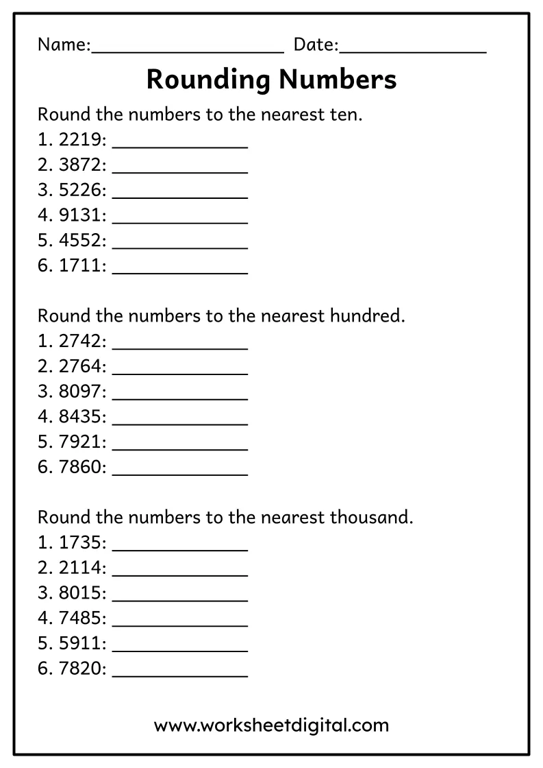 Rounding Numbers To 10000 Worksheet Digital Worksheets Library