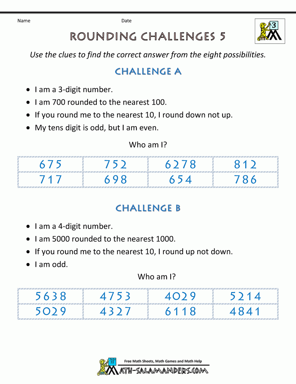 Rounding Numbers Worksheet Rounding Challenges