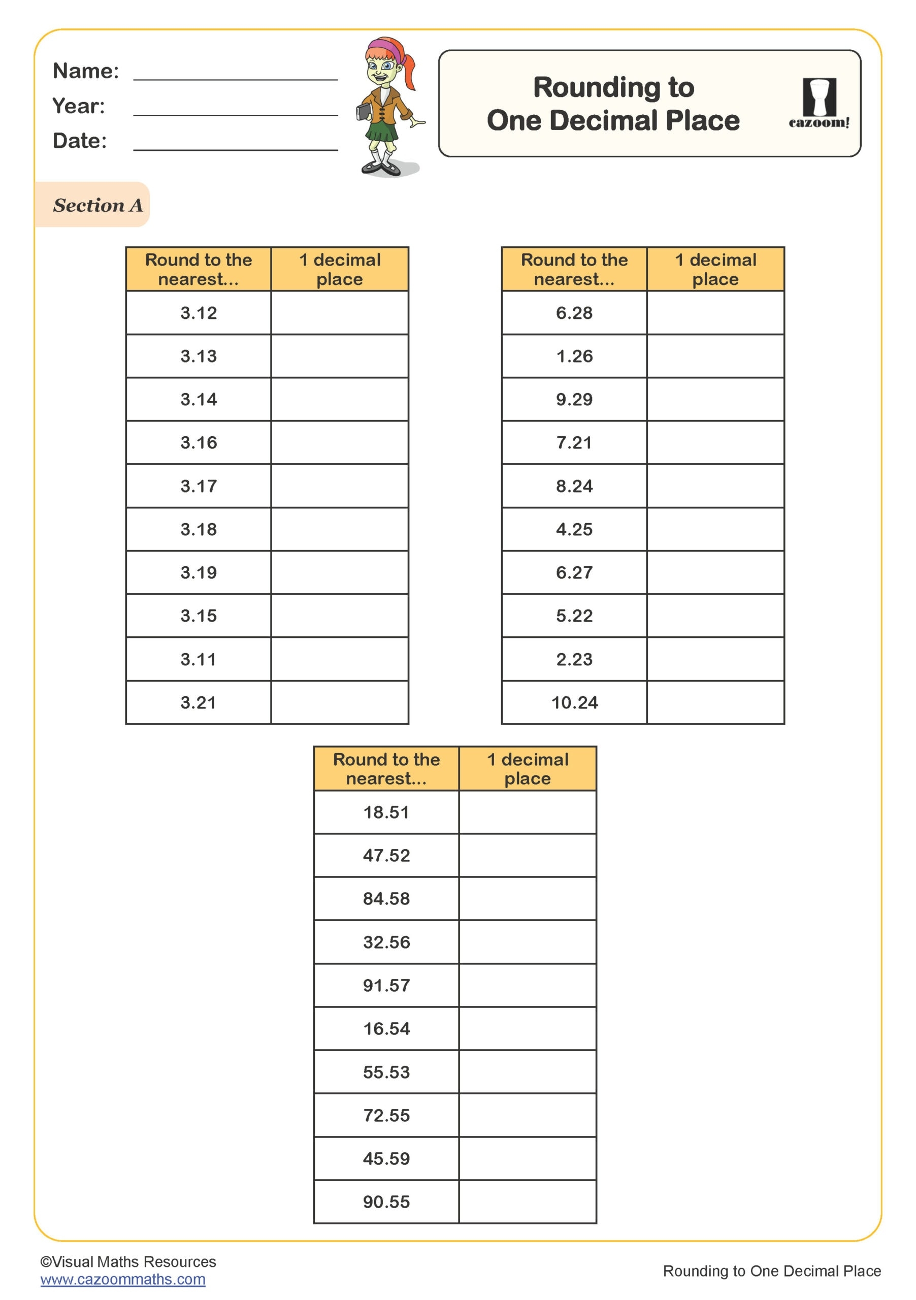 Rounding To Whole Numbers Worksheet PDF Printable Number Worksheets