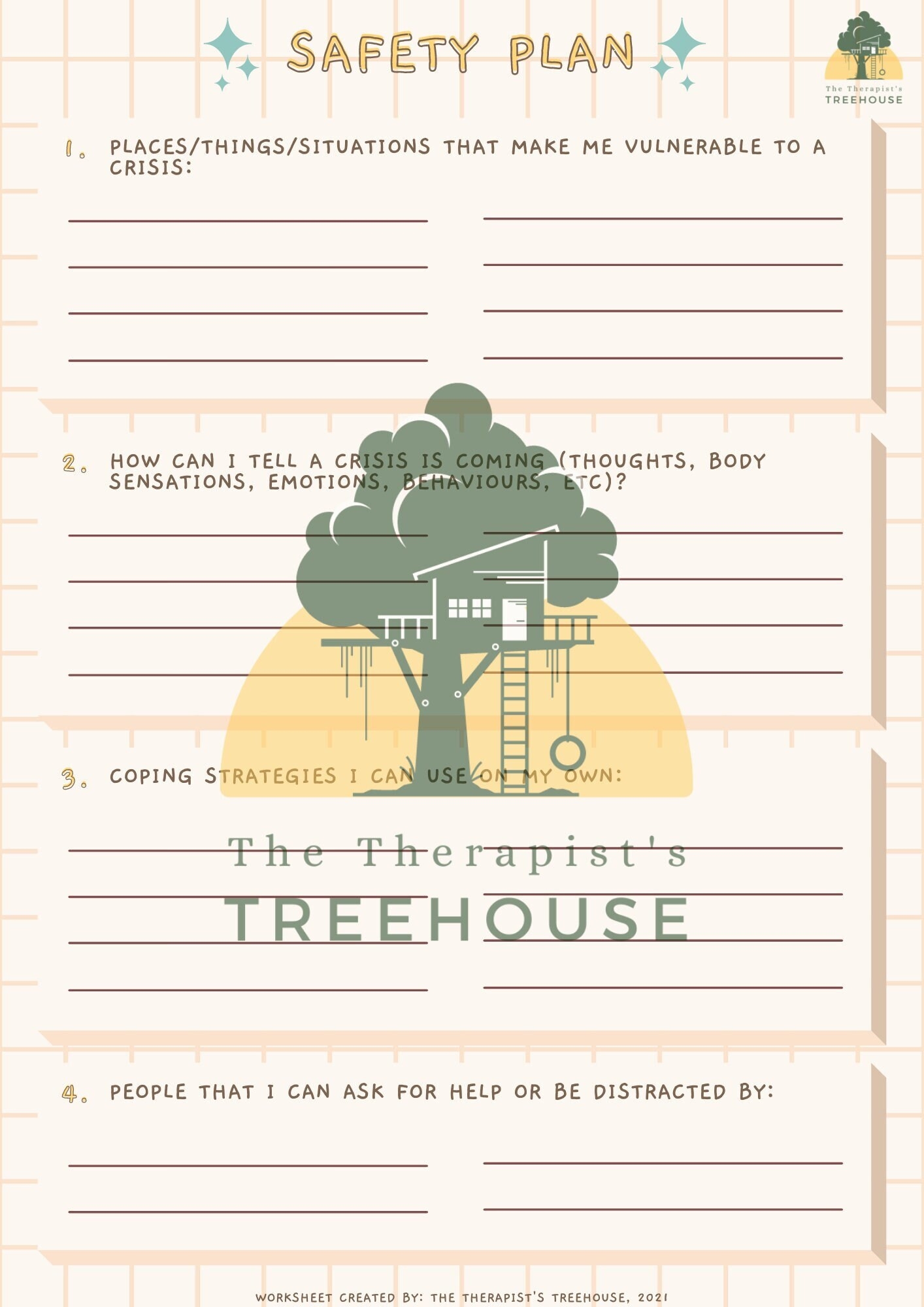 Safety Plan Worksheet For Teens Therapy Worksheets And Tools Etsy