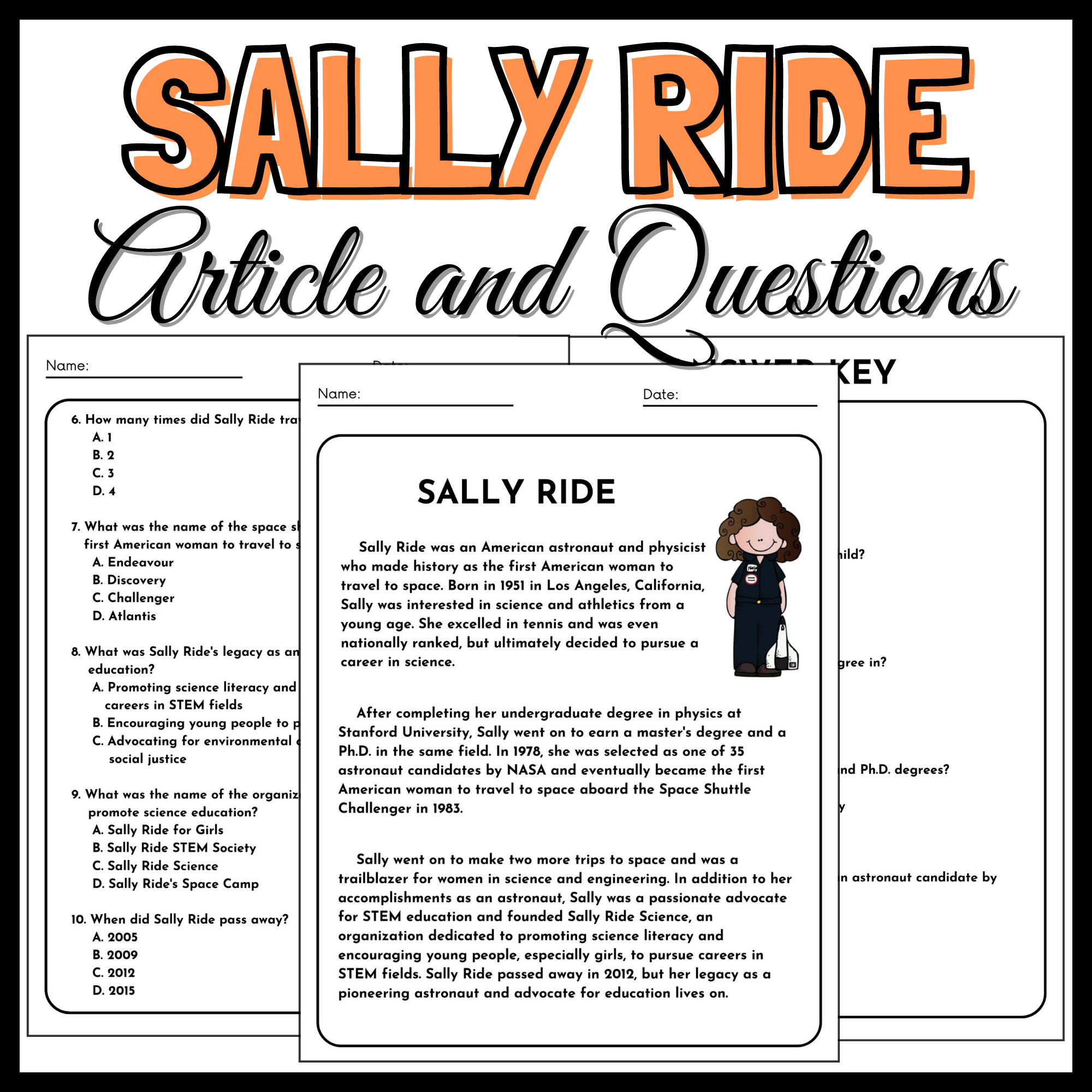 Sally Ride Reading Comprehension Article And Question Women s History Month Made By Teachers