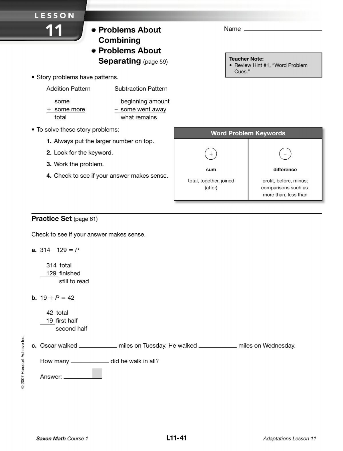 Saxon Math Worksheets Lessons 11 20 pdf