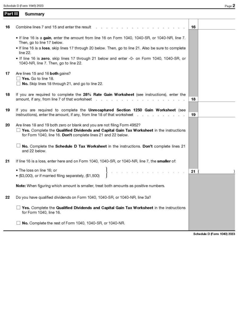 Schedule D Capital Gains And Losses 