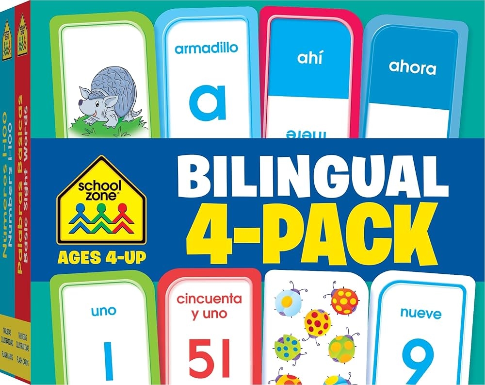 School Zone Preschool Spanish Bilingual 4 Pack Flash Cards 224 Cards Tarjetas De ndice Biling es Espa ol Ingl s Alphabet Sight Words Numbers 1 100 Colors Shapes Language Immersion Ages 4 Spanish English Edition Zone School 9781601599384 