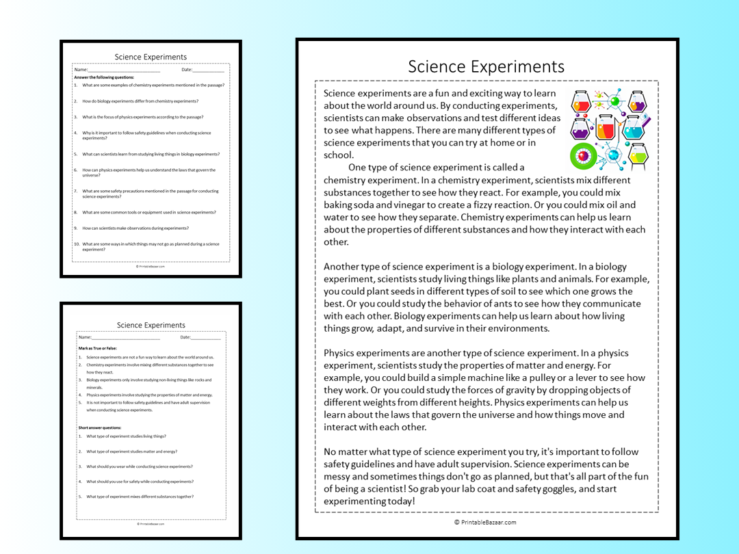 Science Experiments Reading Comprehension Passage Printable Worksheets Library