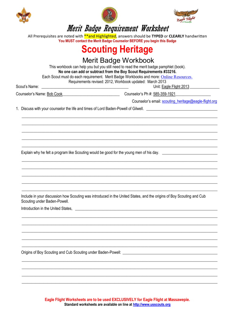 merit badge worksheets
