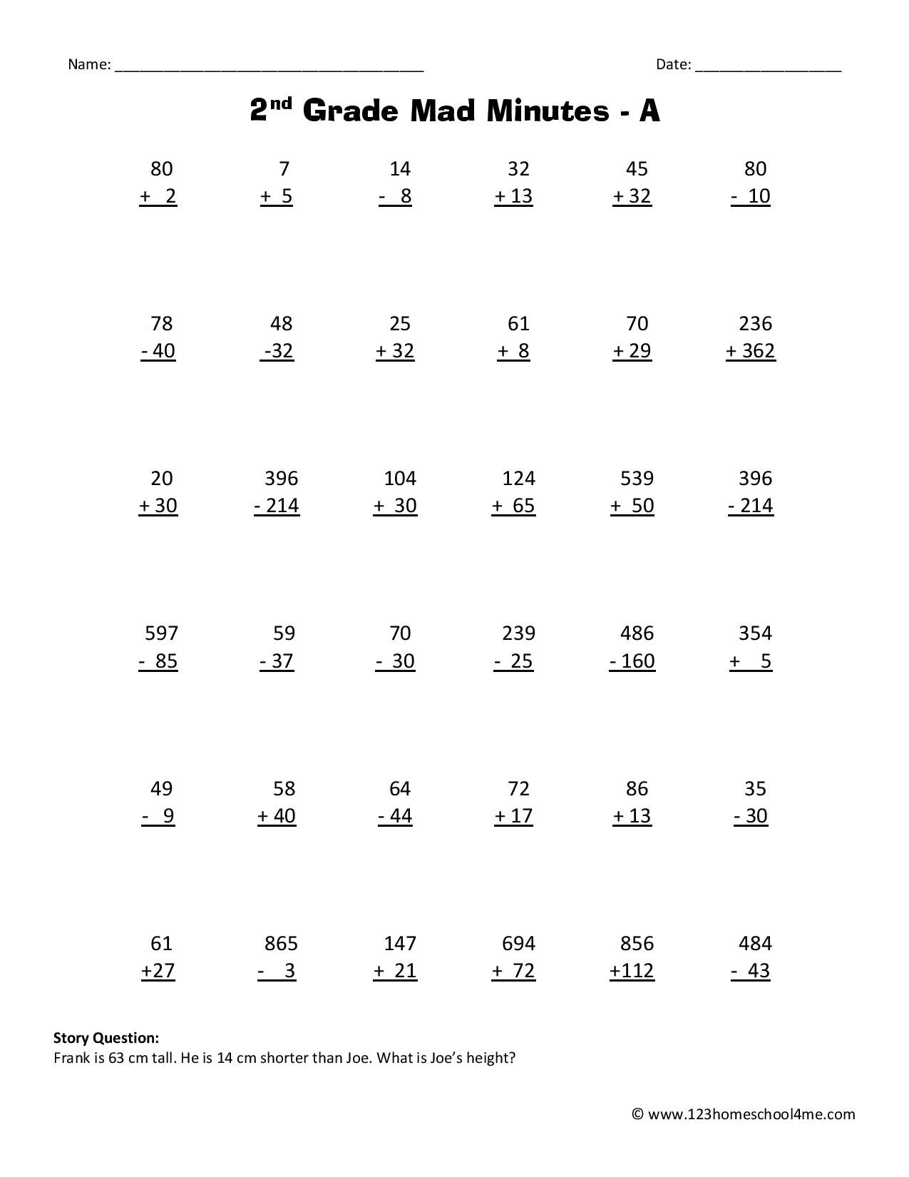 worksheets for 2nd grade math