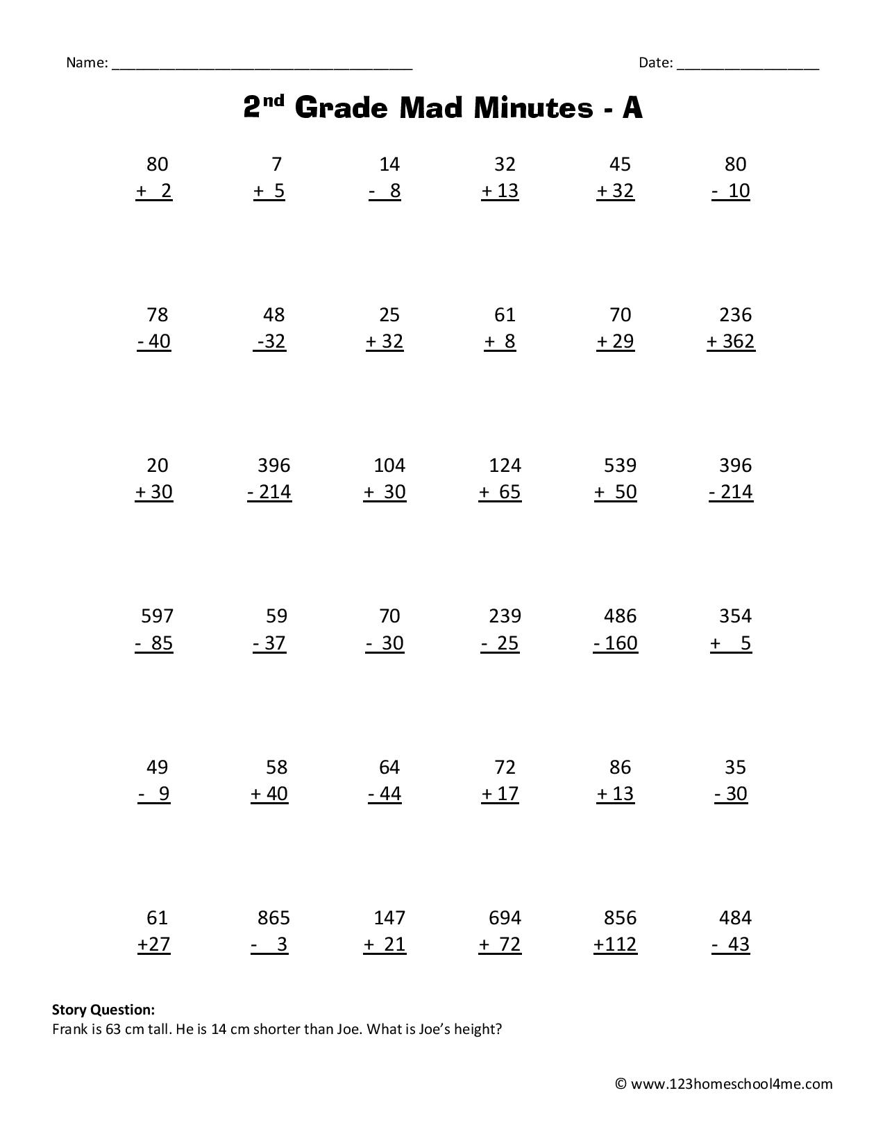 Second Grade Math Worksheets 123 Homeschool 4 Me