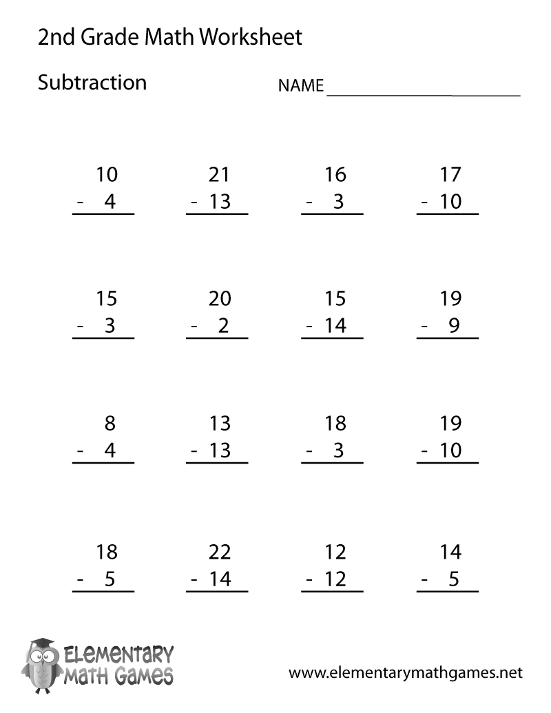 math worksheet for second graders