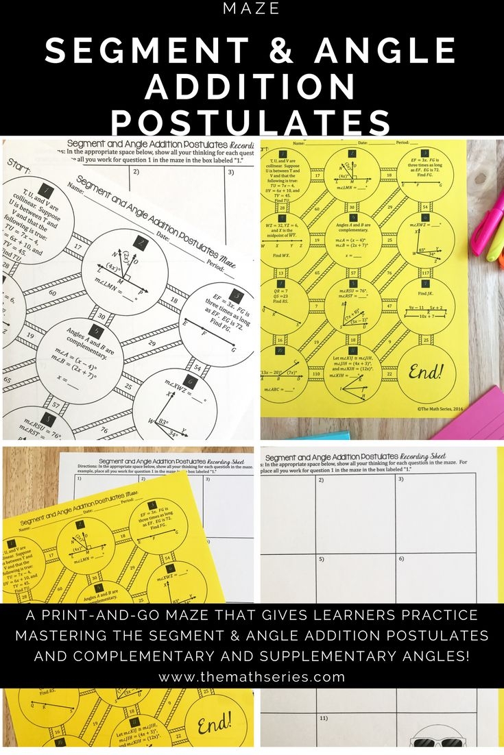Segment And Angle Addition Postulates Worksheet Activity