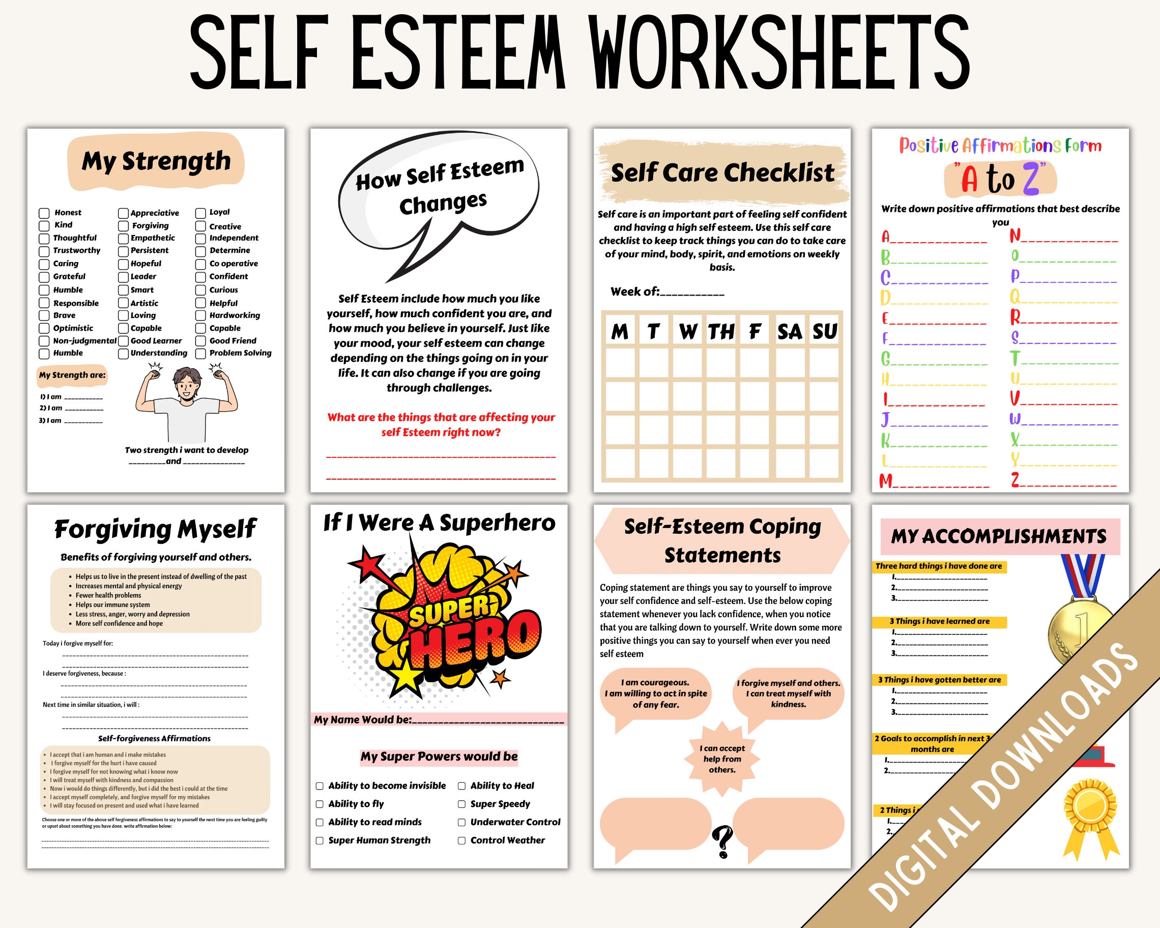 worksheets on self esteem