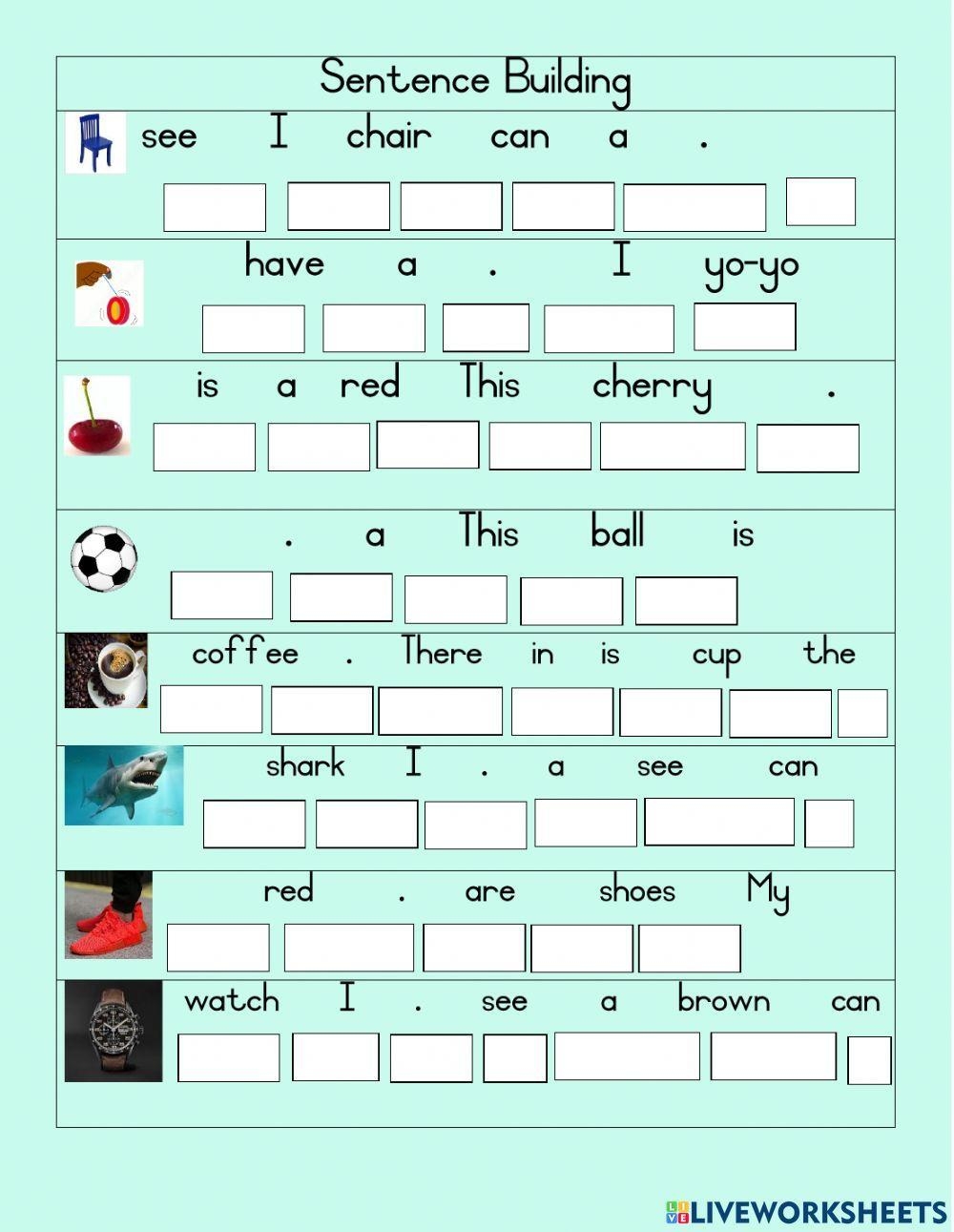 sentence building worksheets