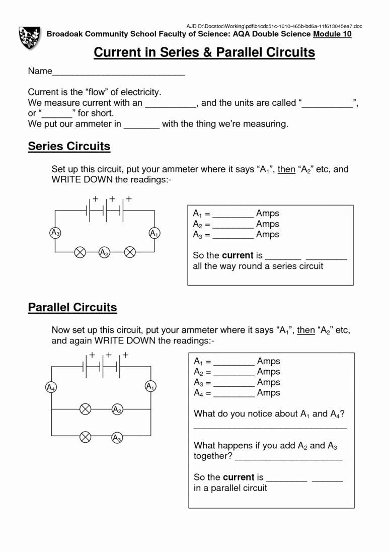 Series And Parallel Circuits Worksheet Elegant Series amp Parallel Worksheets Library