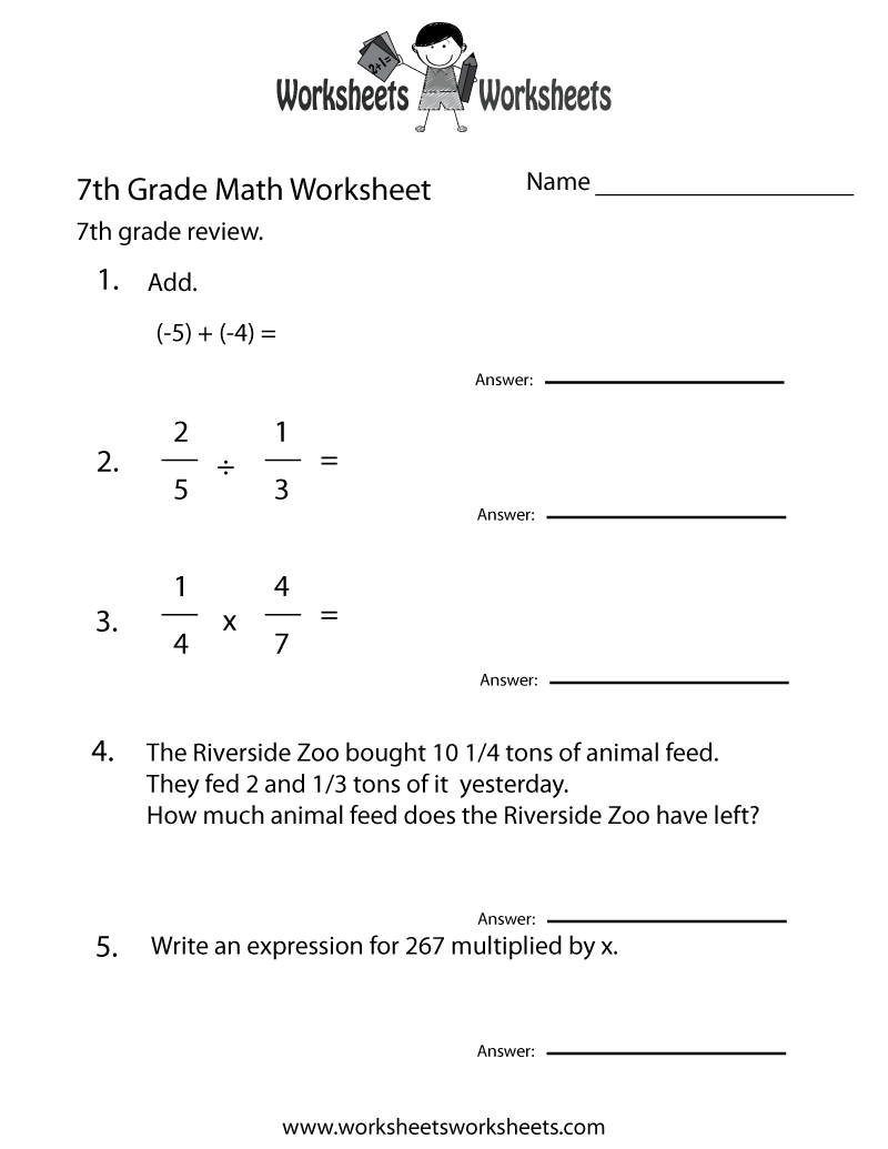 free math worksheets for 7th grade free math worksheets for 7th grade