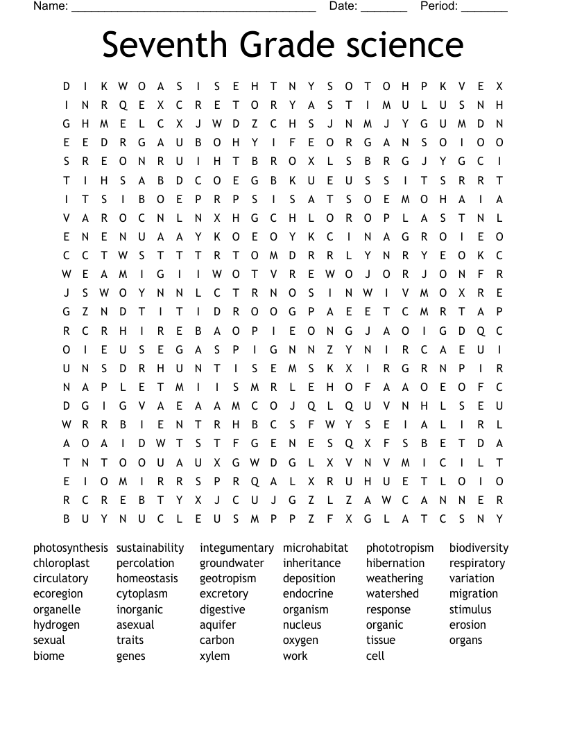Seventh Grade Science Word Search WordMint