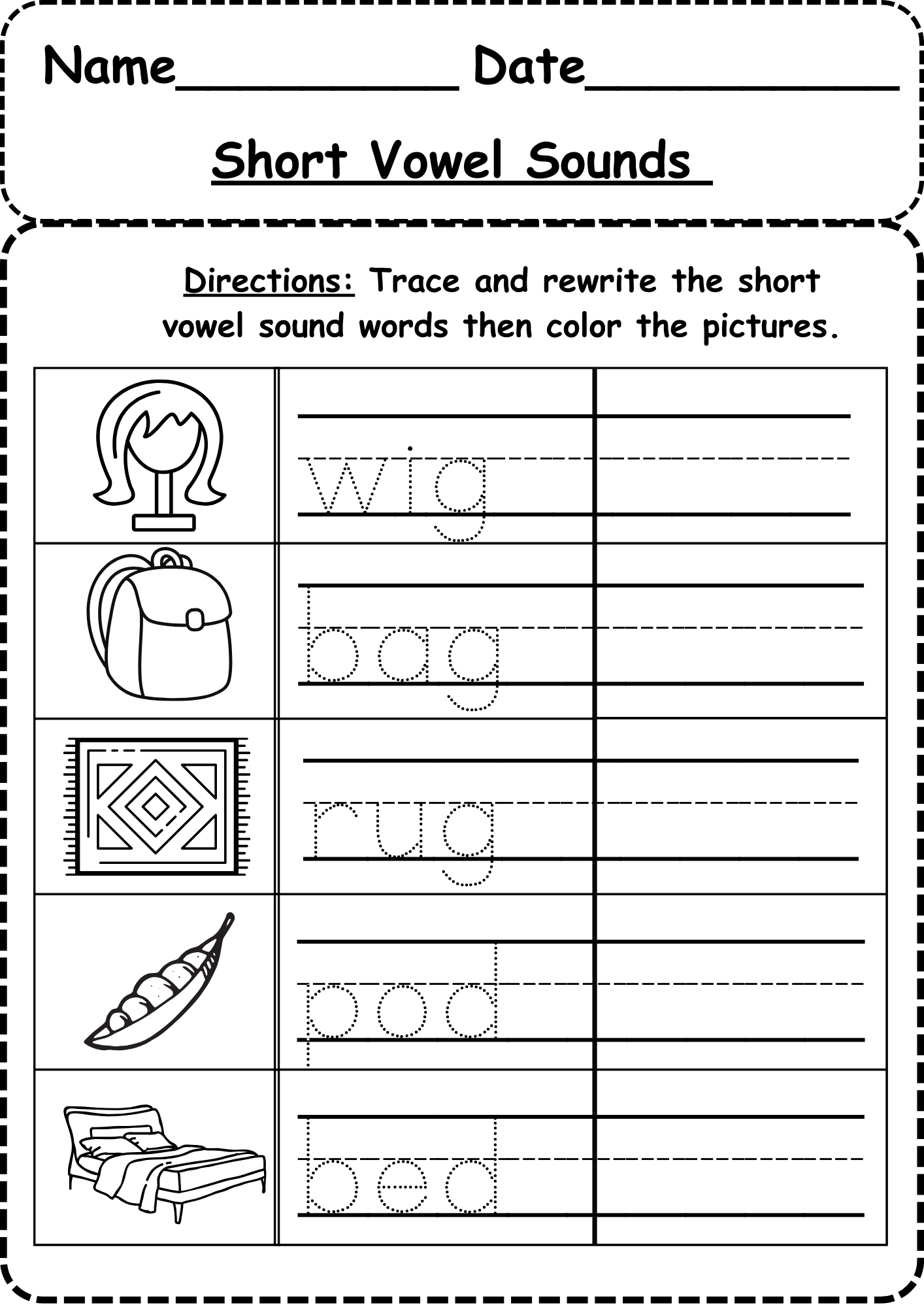 short vowel worksheets