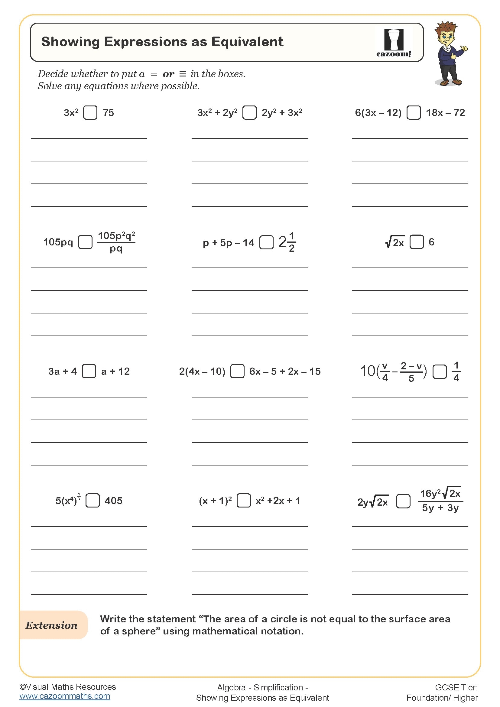 Showing Expressions As Equivalent Worksheet Printable PDF Worksheets