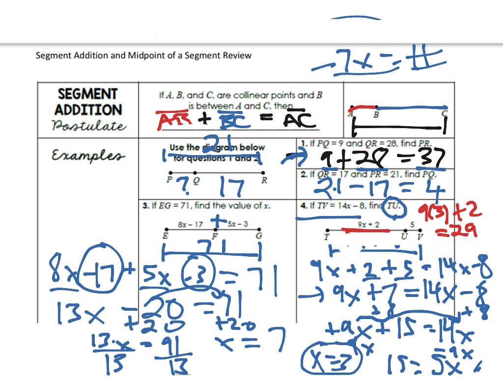 segment addition postulate worksheet