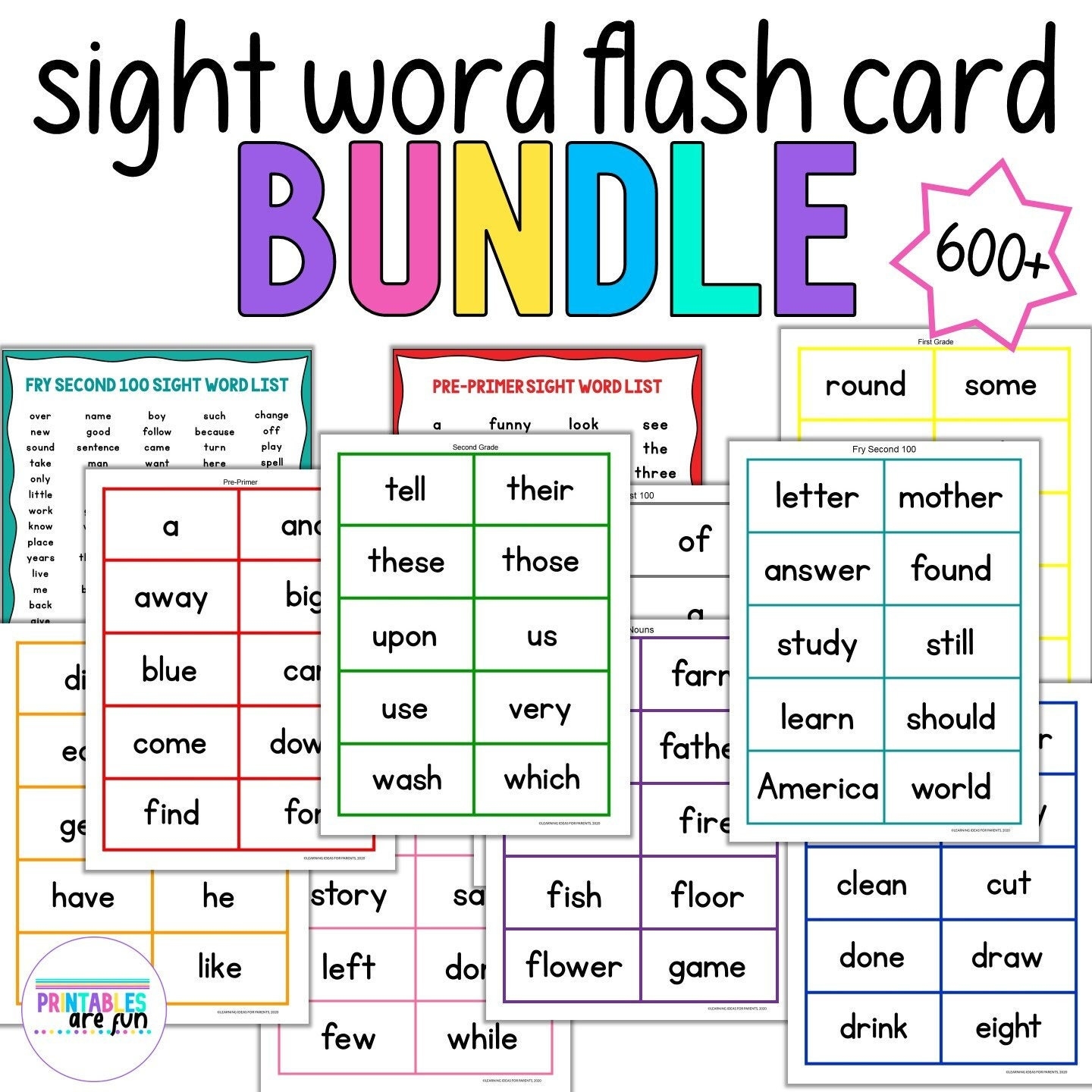 Sight Word Flash Cards For Kindergarten To 3rd Grade Dolch And Fry High Frequency Words Learn To Read Etsy