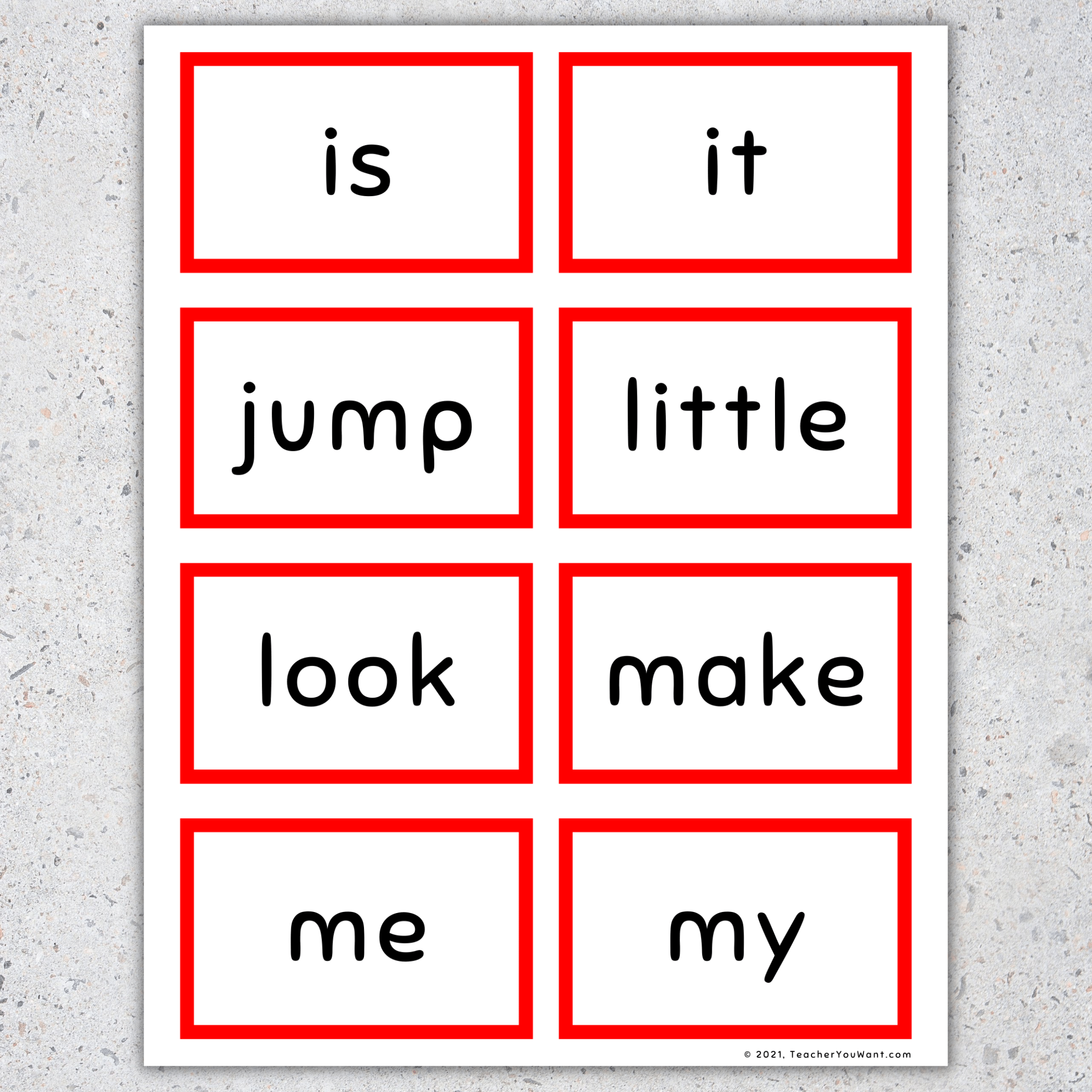 kindergarten sight words flashcards