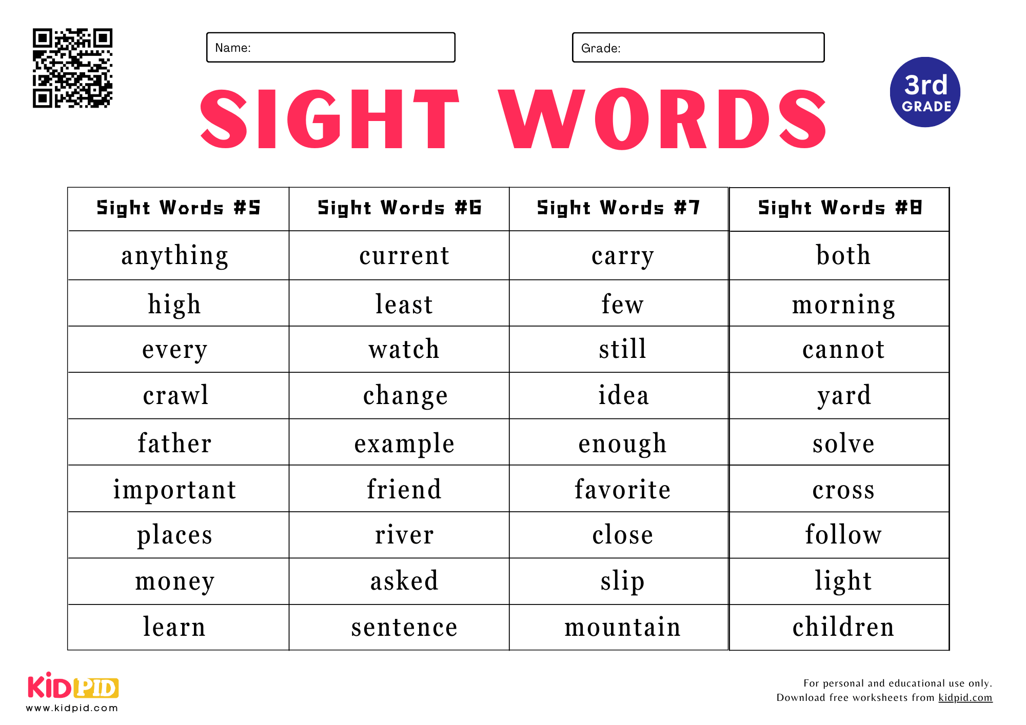 Sight Words Spelling Worksheet For Grade 3 Kidpid