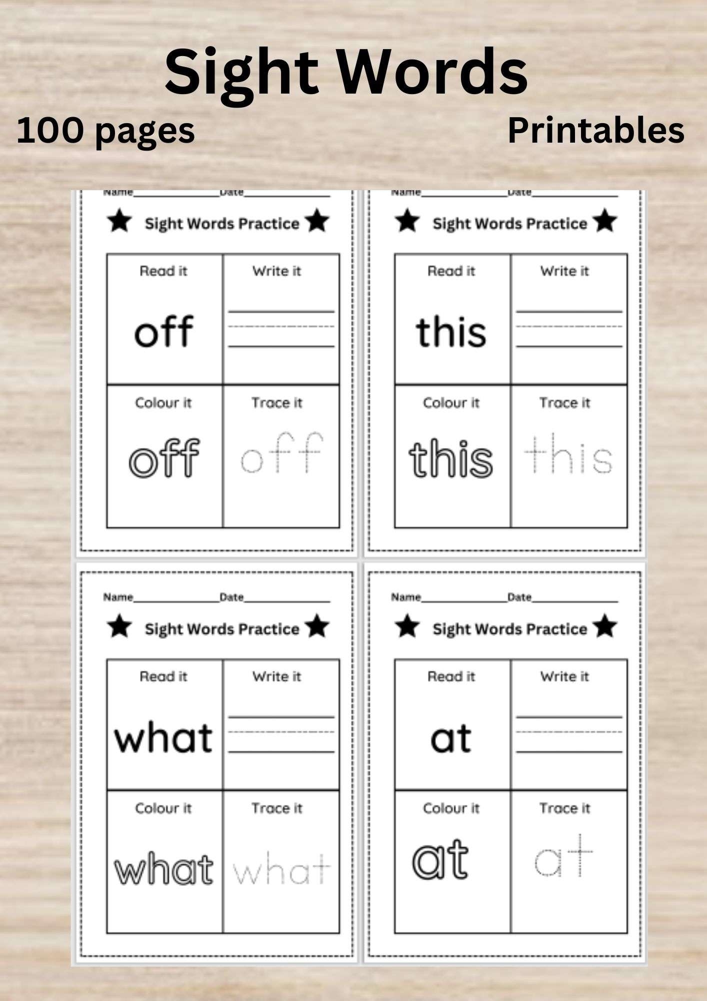 sight word practice worksheets
