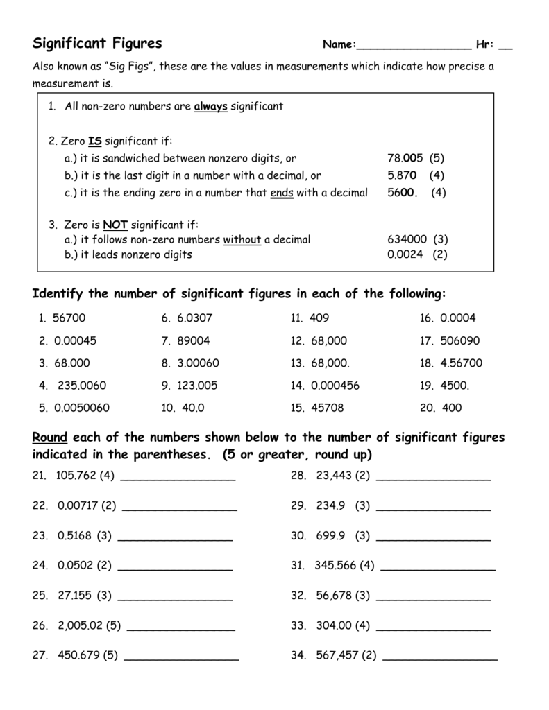 Significant Figures Scientific Notation Worksheet