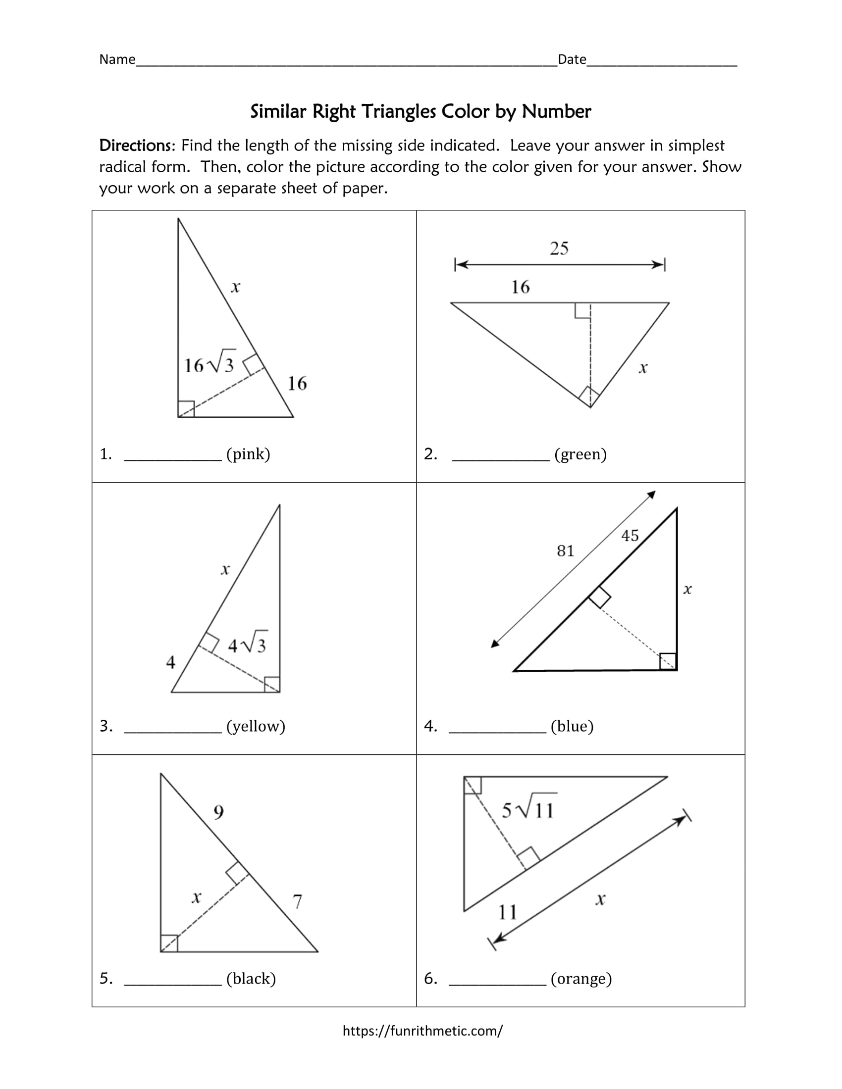 similar triangles worksheet