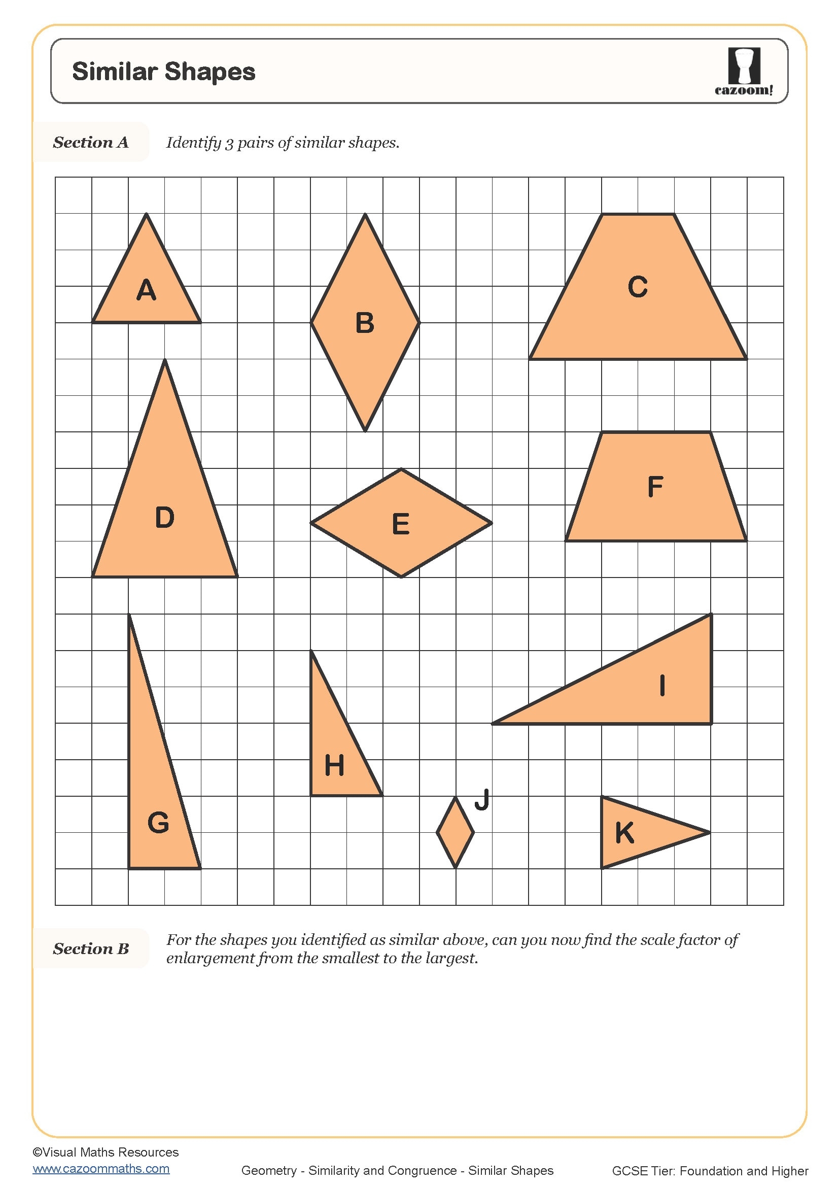 Similar Shapes Worksheet Printable Maths Worksheets