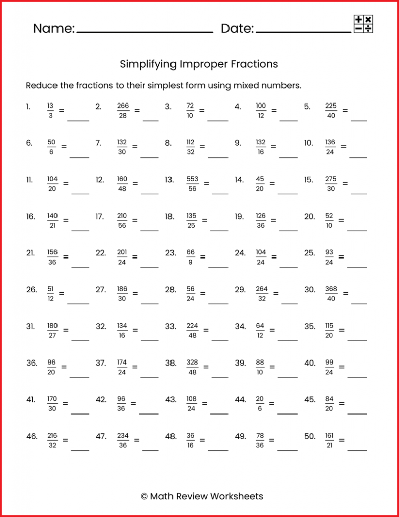 simplifying fractions worksheet