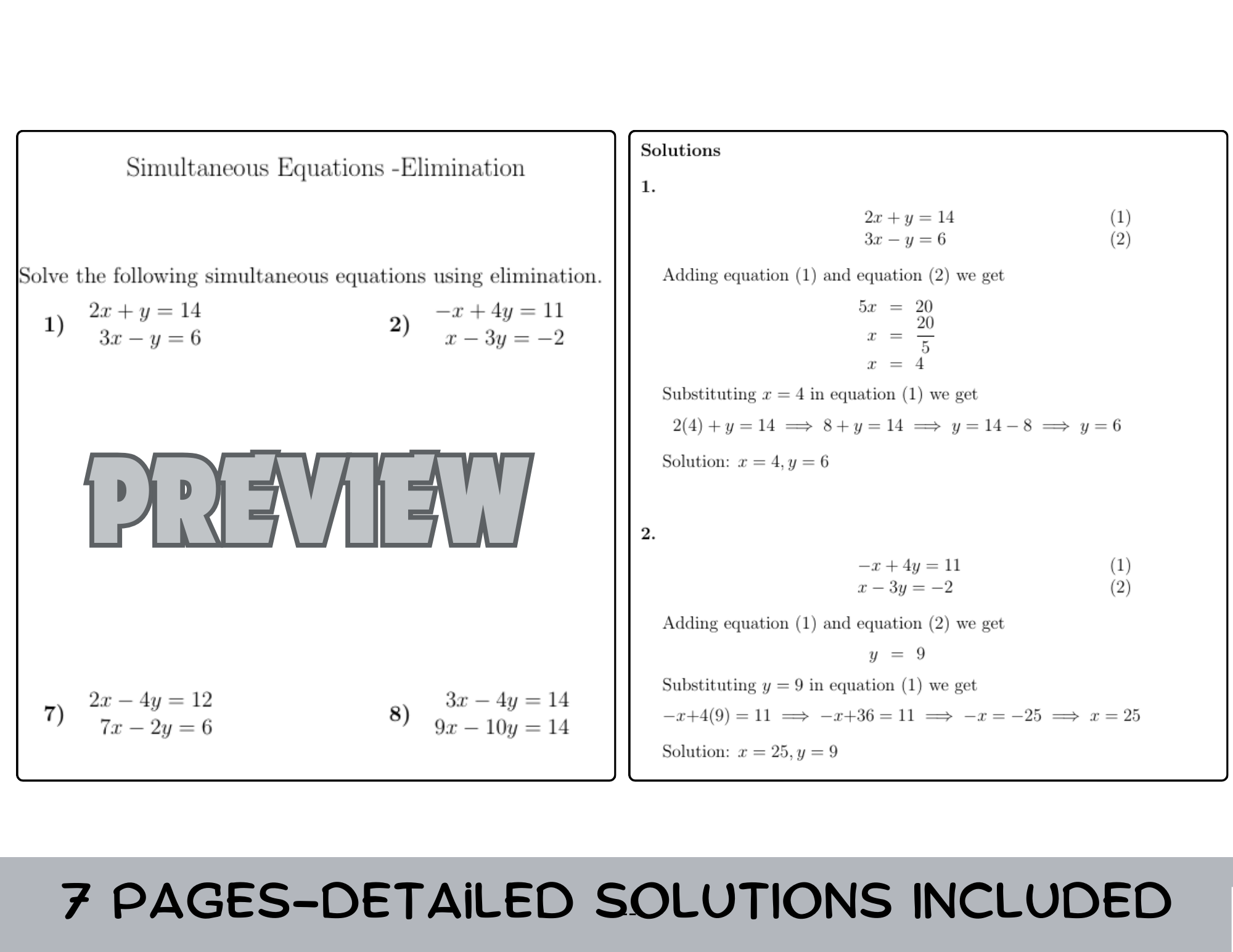 elimination math worksheets
