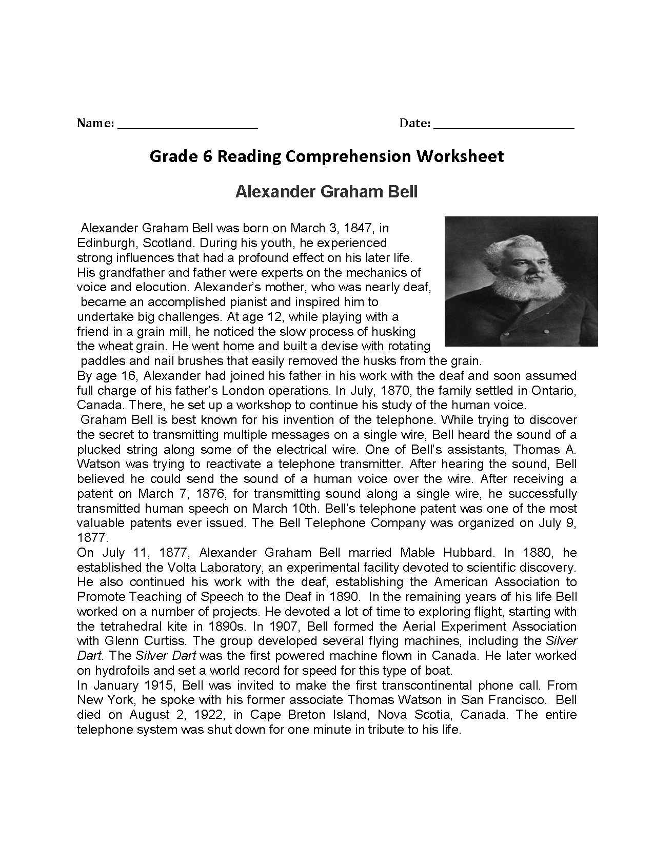 Sixth Grade Reading Worksheets Vocabulary Fluency Practice PDF 