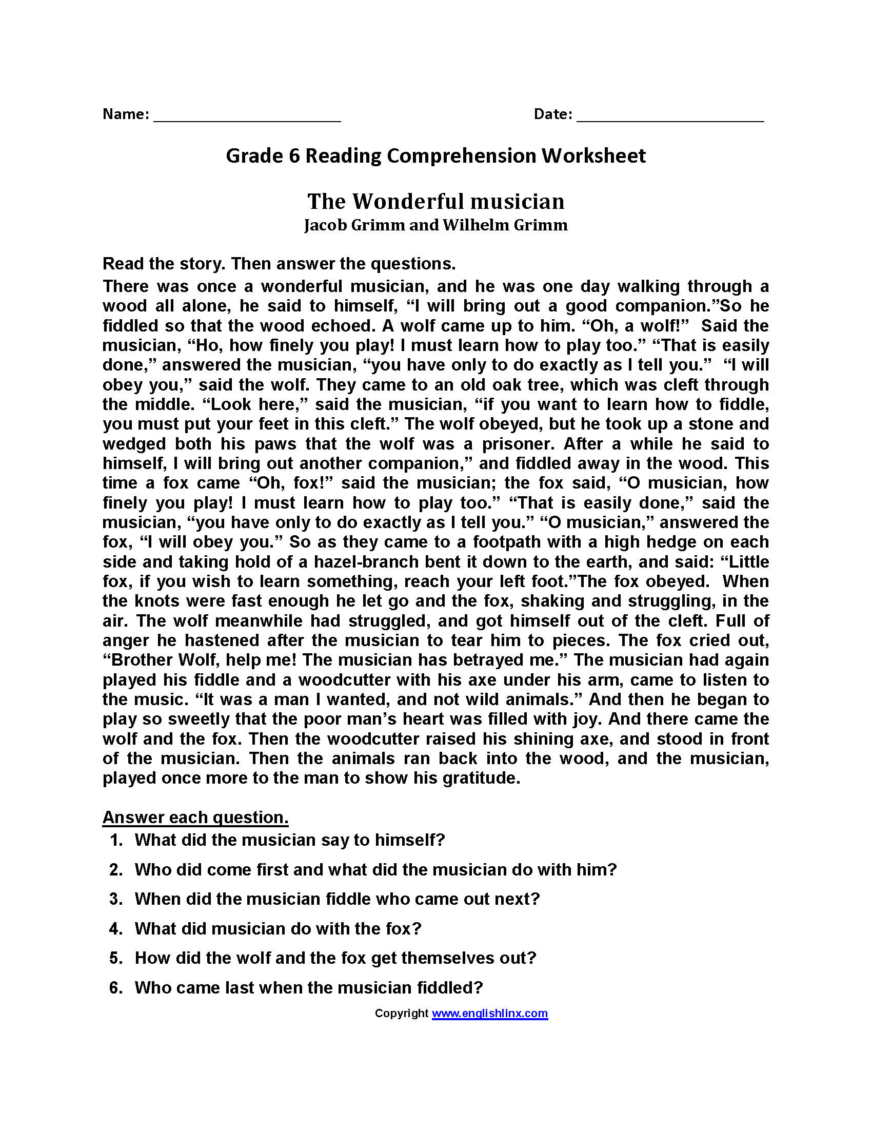 Sixth Grade Reading Worksheets Vocabulary Fluency Practice PDF 