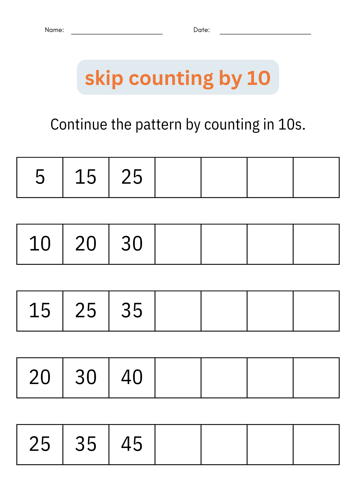 Skip Counting By 10 Numbers Math Practice Worksheets For 1st 2nd Grade Made By Teachers