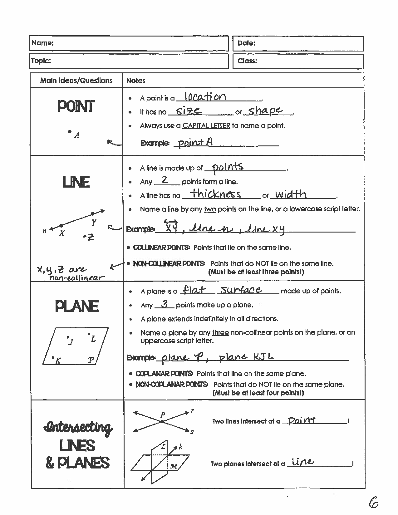 SOLUTION Points Lines And Planes Worksheet Studypool Worksheets Library