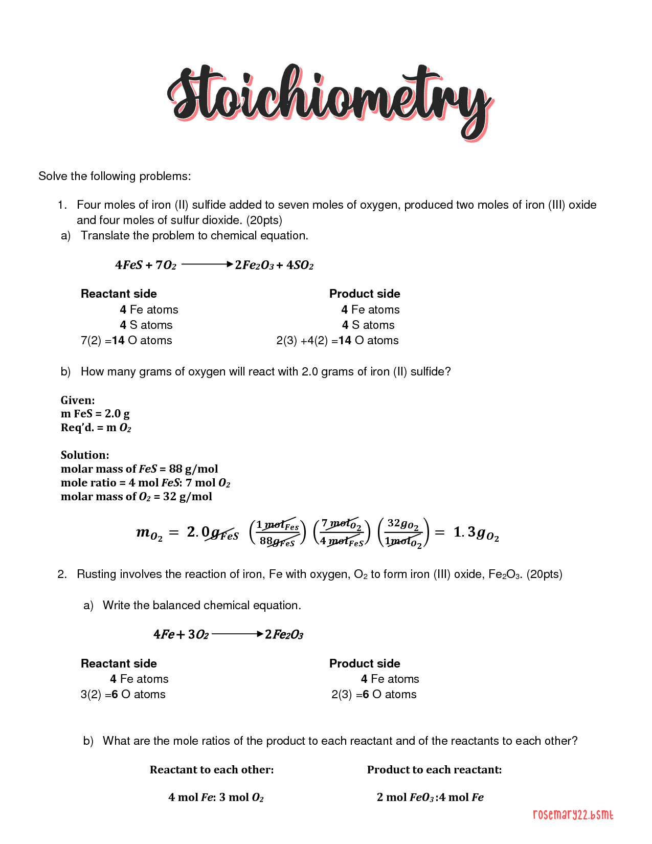 SOLUTION Stoichiometry Worksheet Pt 1 Studypool Worksheets Library SOLUTION Stoichiometry Worksheet Pt 1 Studypool Worksheets Library