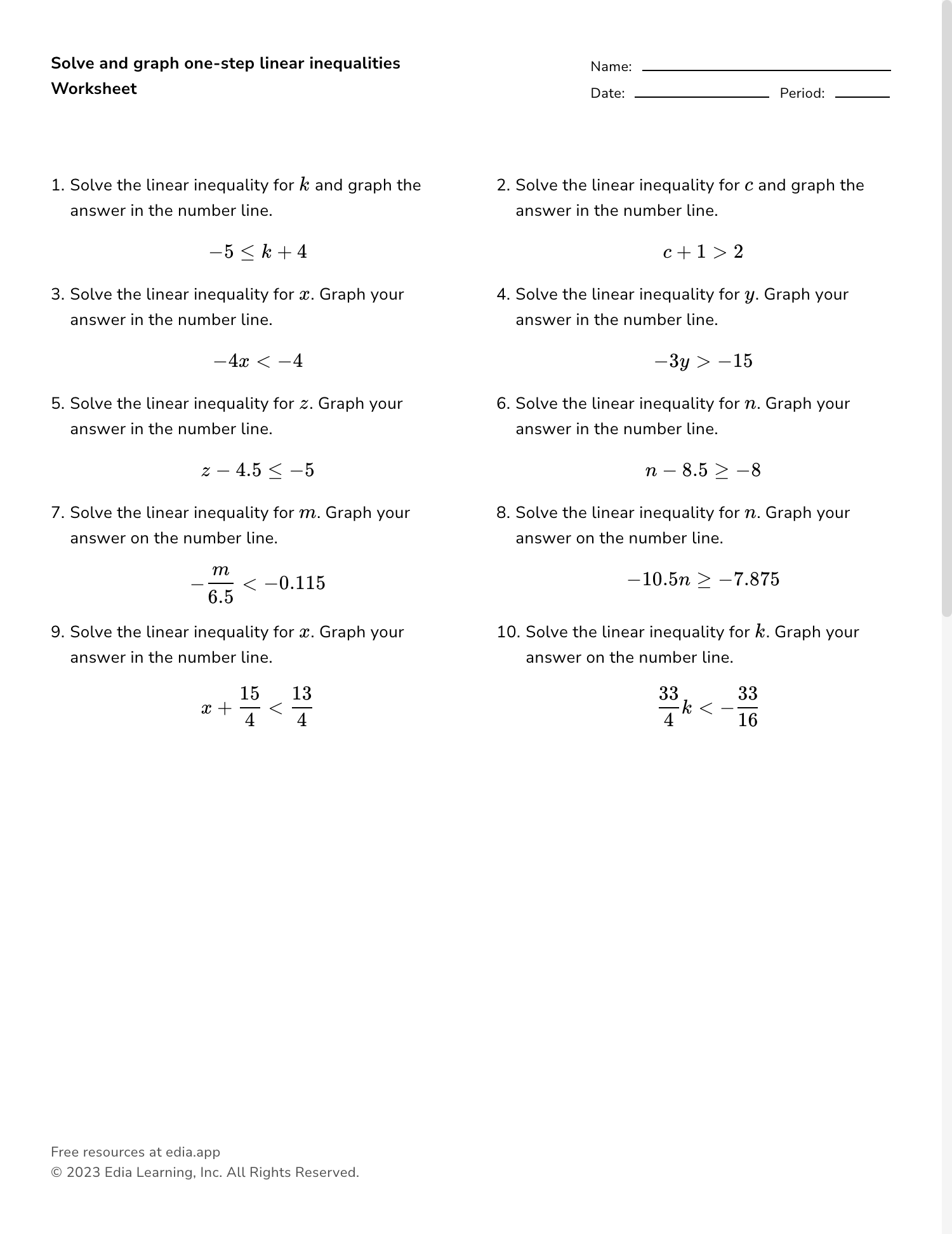 solving and graphing inequalities worksheet