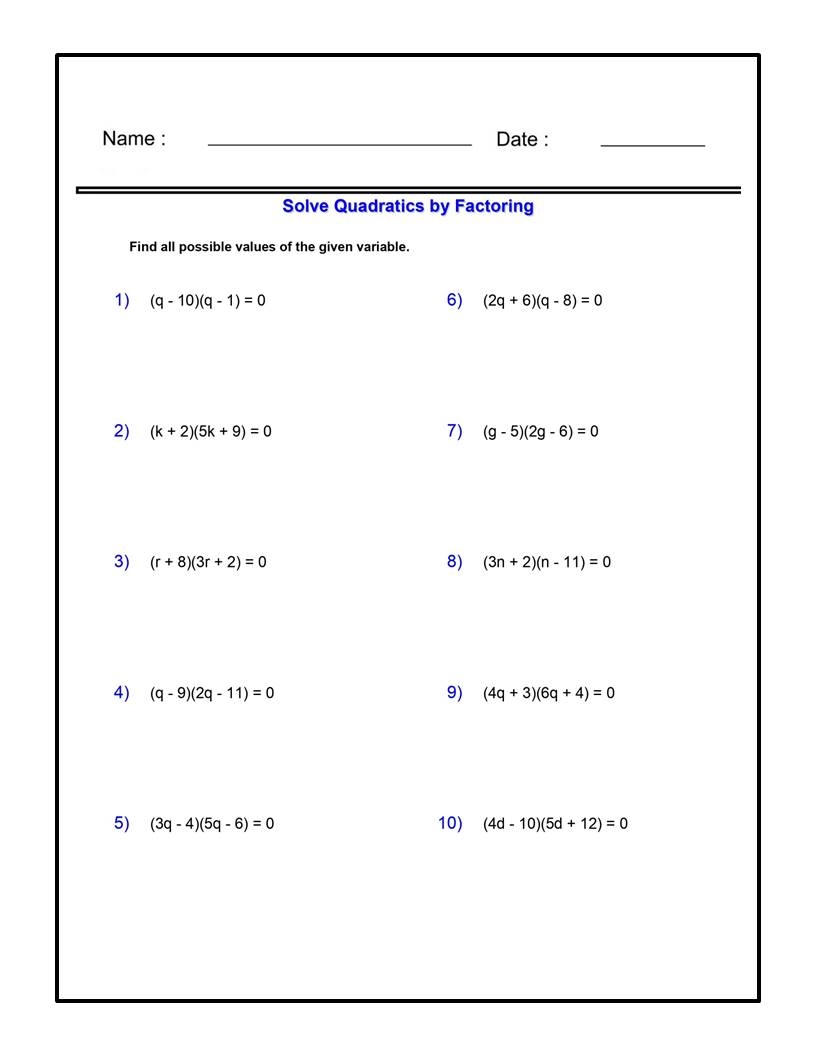 Solve By Factoring Worksheets Algebra 1 Quadratic Functions Worksheets Made By Teachers