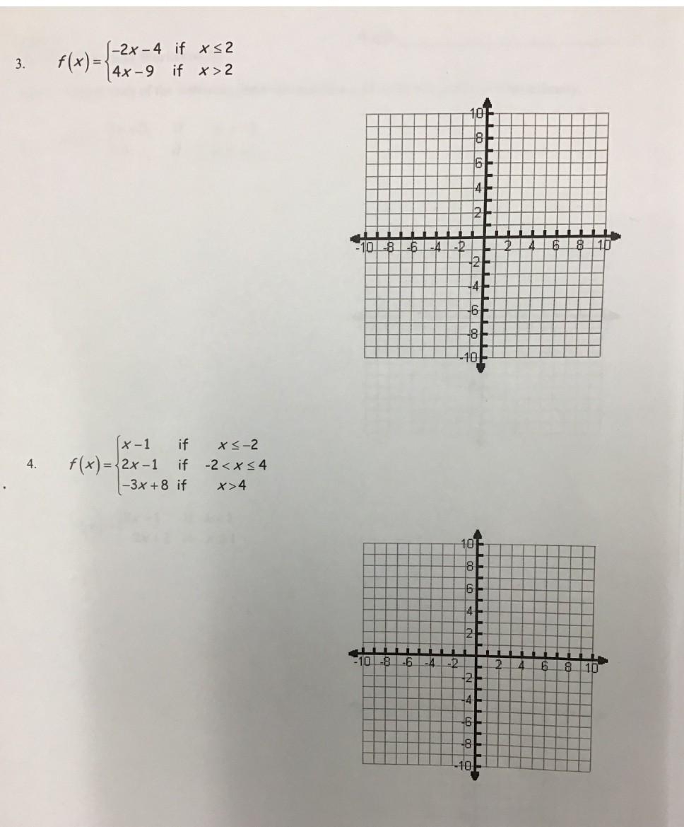Solved Math 2 Name Piecewise Functions Worksheet 2 Part I Chegg