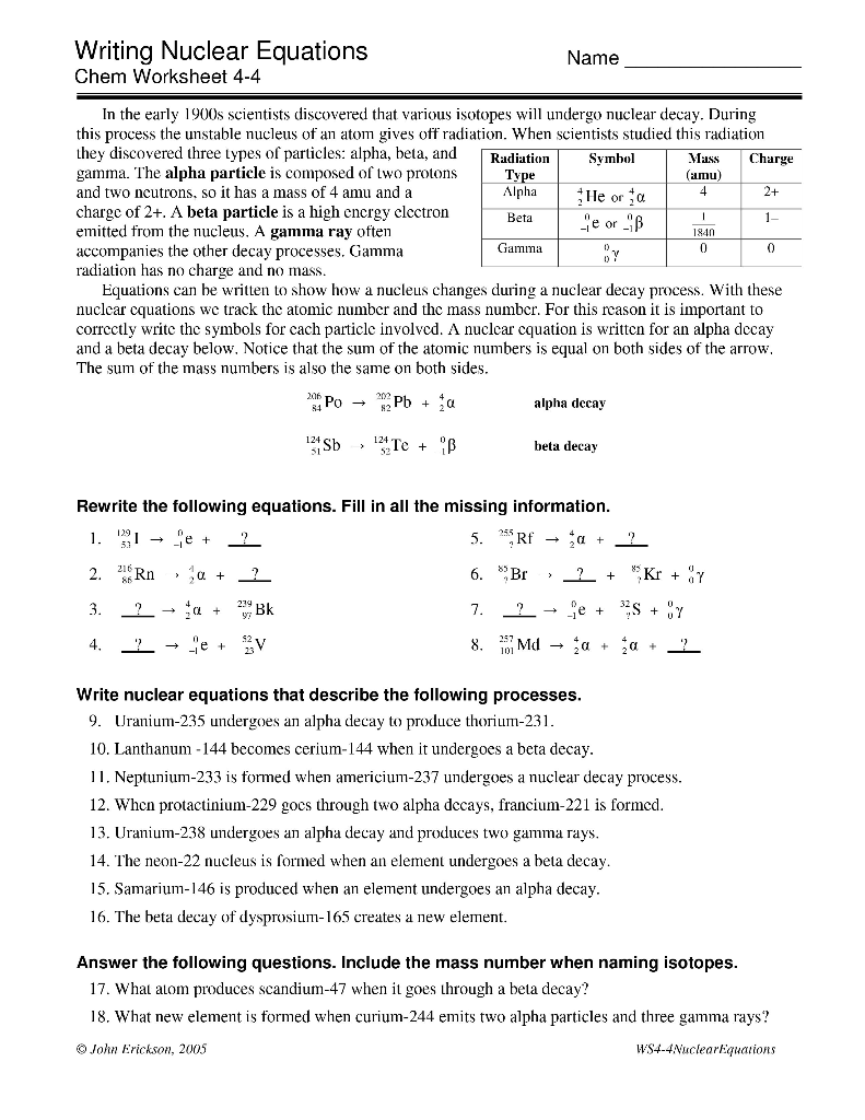 nuclear decay worksheet