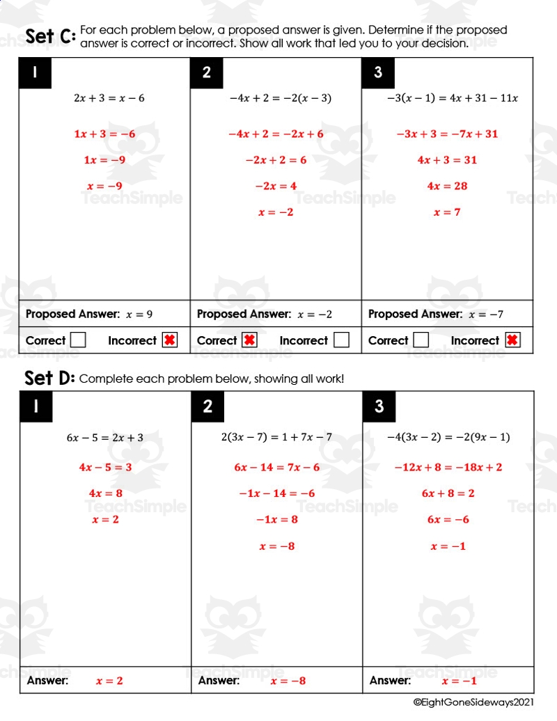 solving equations with variables on both sides worksheet