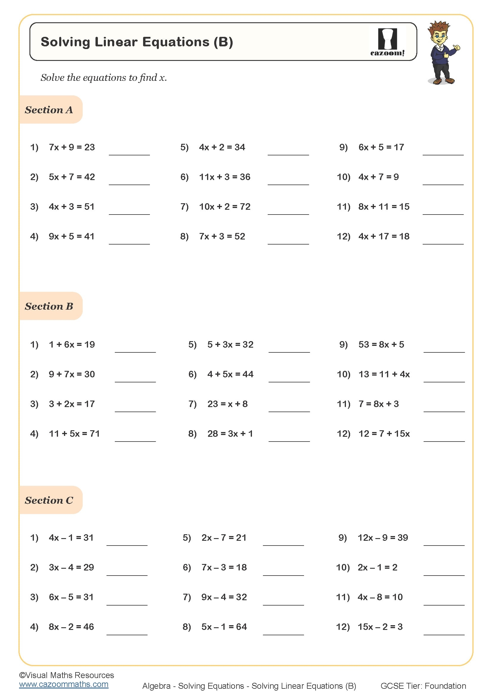 Solving Equations Worksheets Solving Linear Equations Worksheets Printable Solving Quadratic Equations Worksheets Cazoom Maths