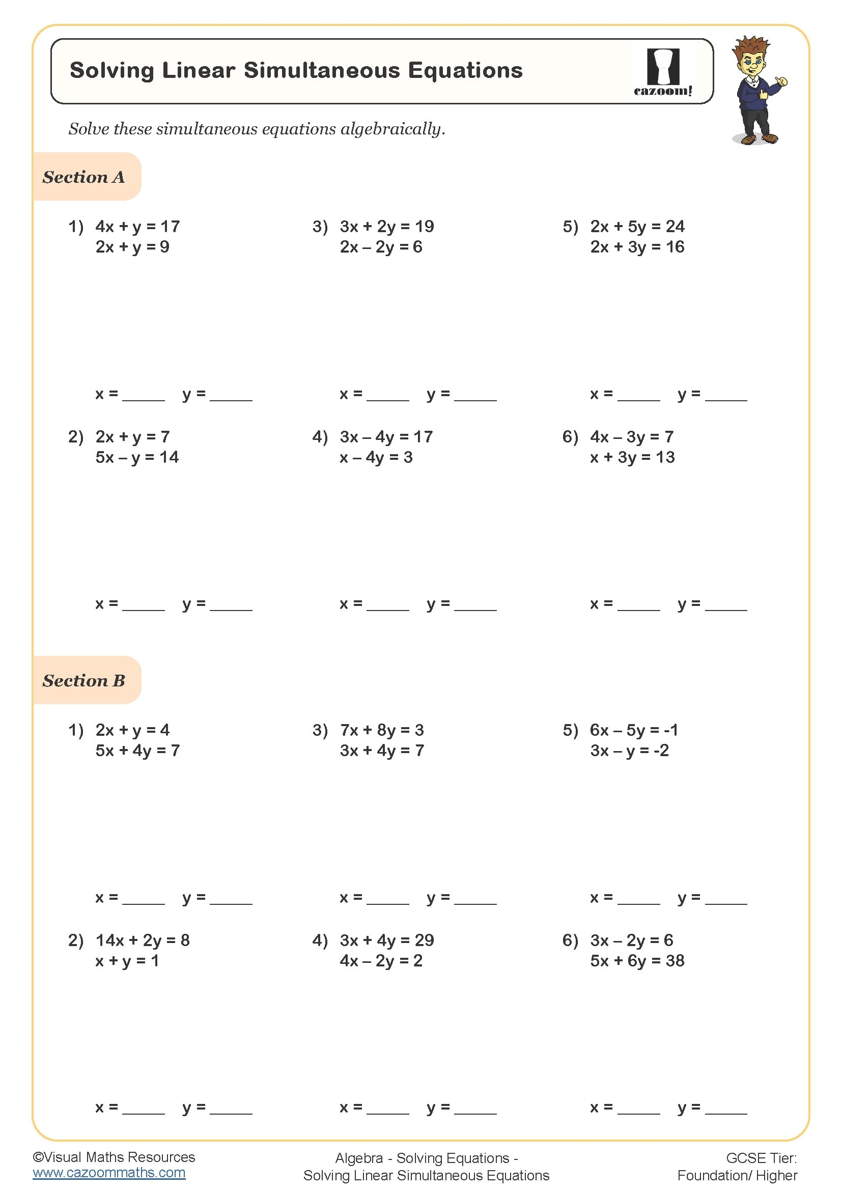 Solving Equations Worksheets Solving Linear Equations Worksheets Printable Solving Quadratic Equations Worksheets Cazoom Maths