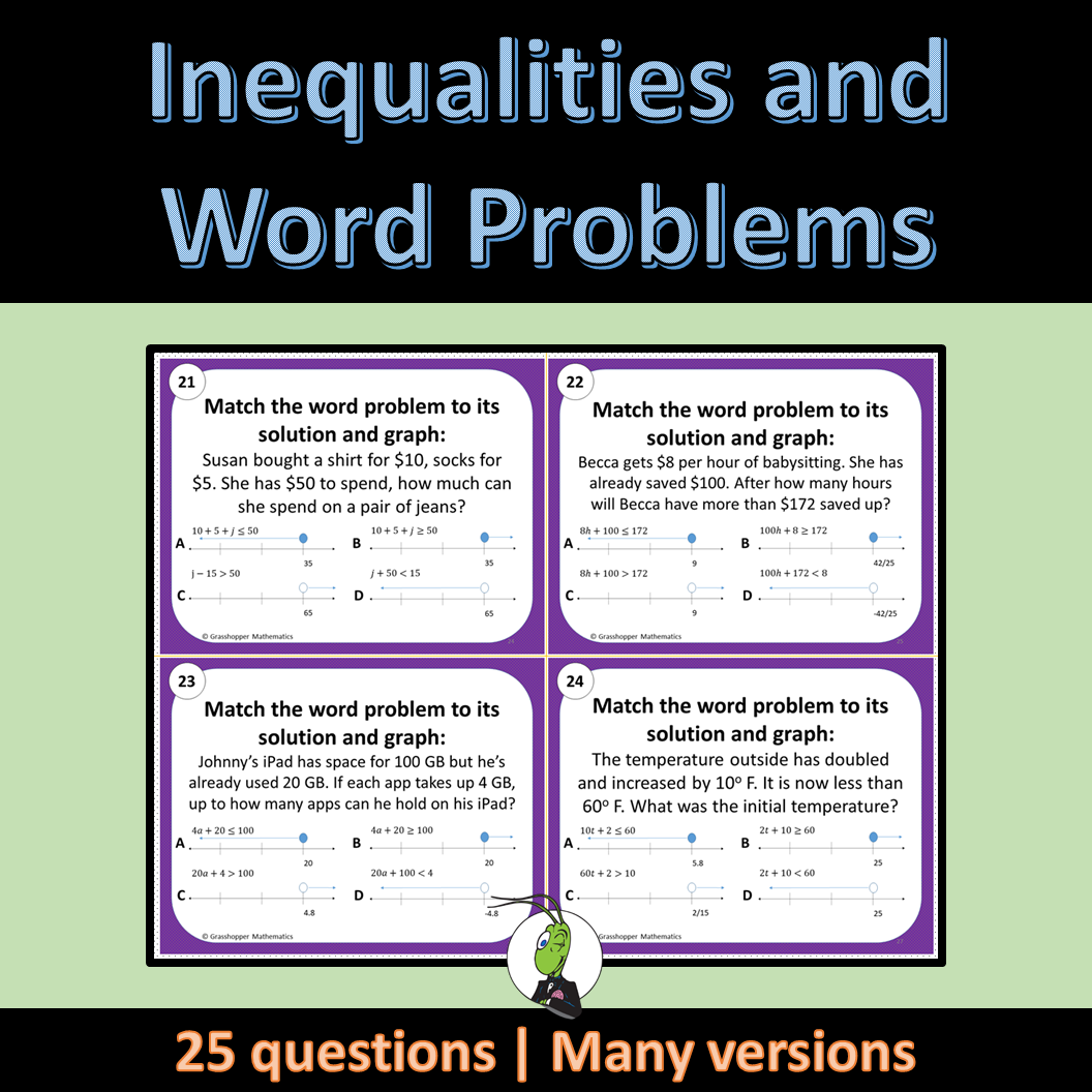Solving One And Two Step Inequalities Word Problem Task Cards Algebra 1 Made By Teachers