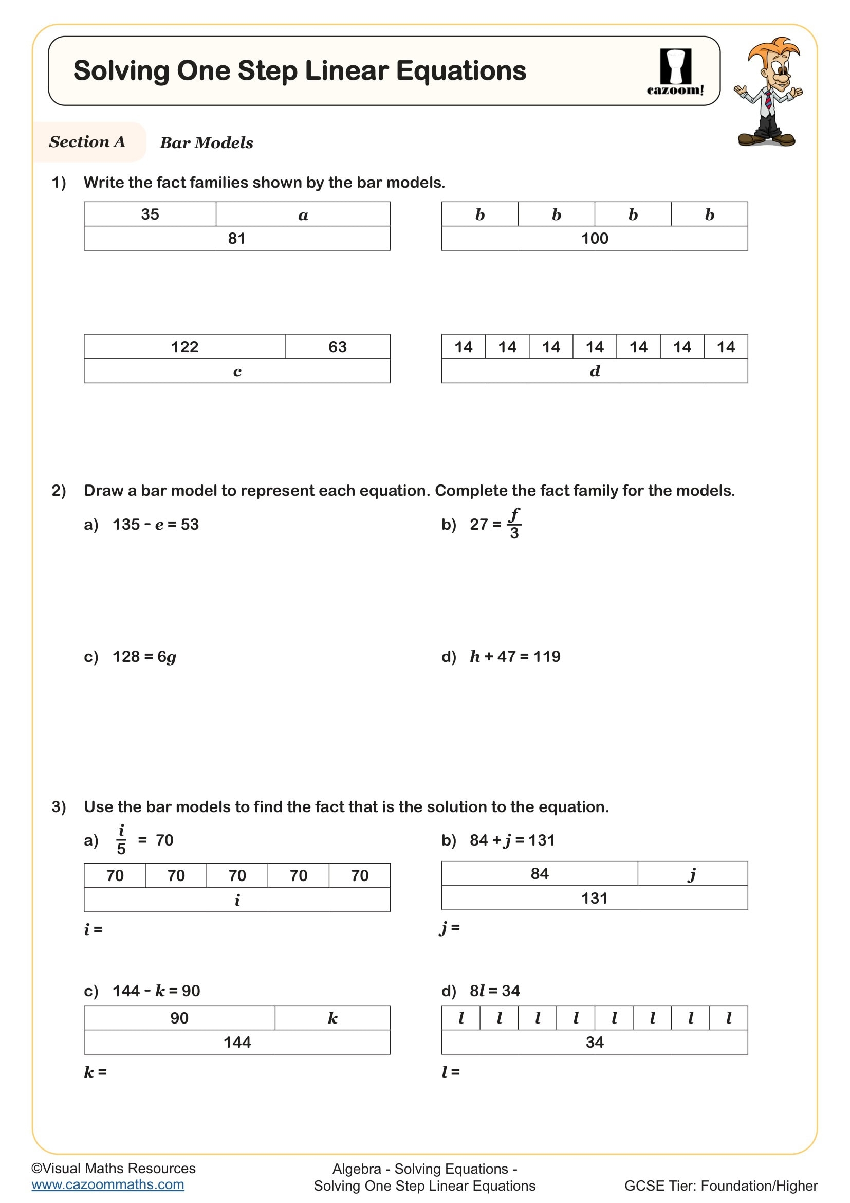 1 step equations worksheet
