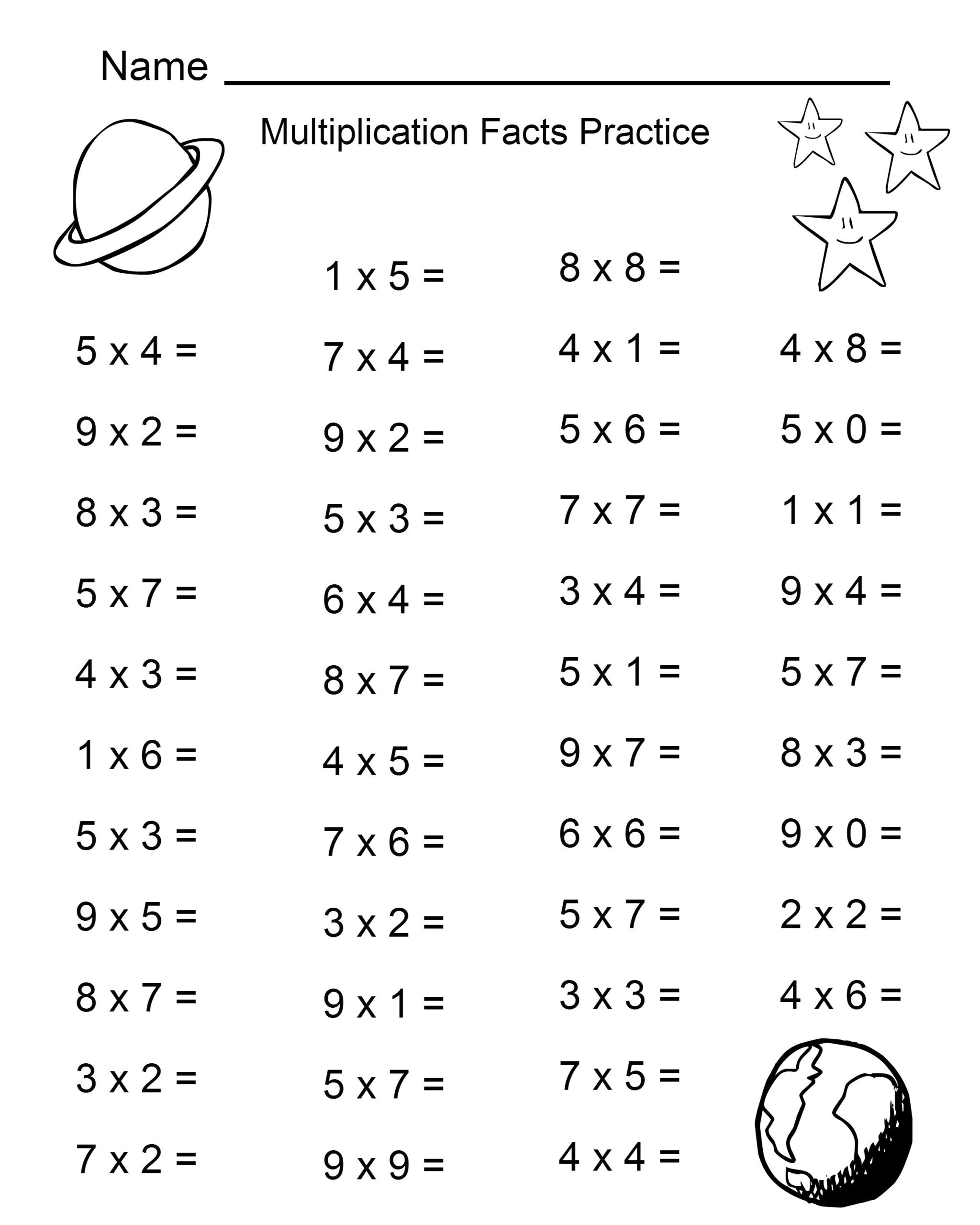 Space Theme 4th Grade Math Practice Sheets Multiplication Facts 2 Digit Multiplication Practice Rounding Dividing