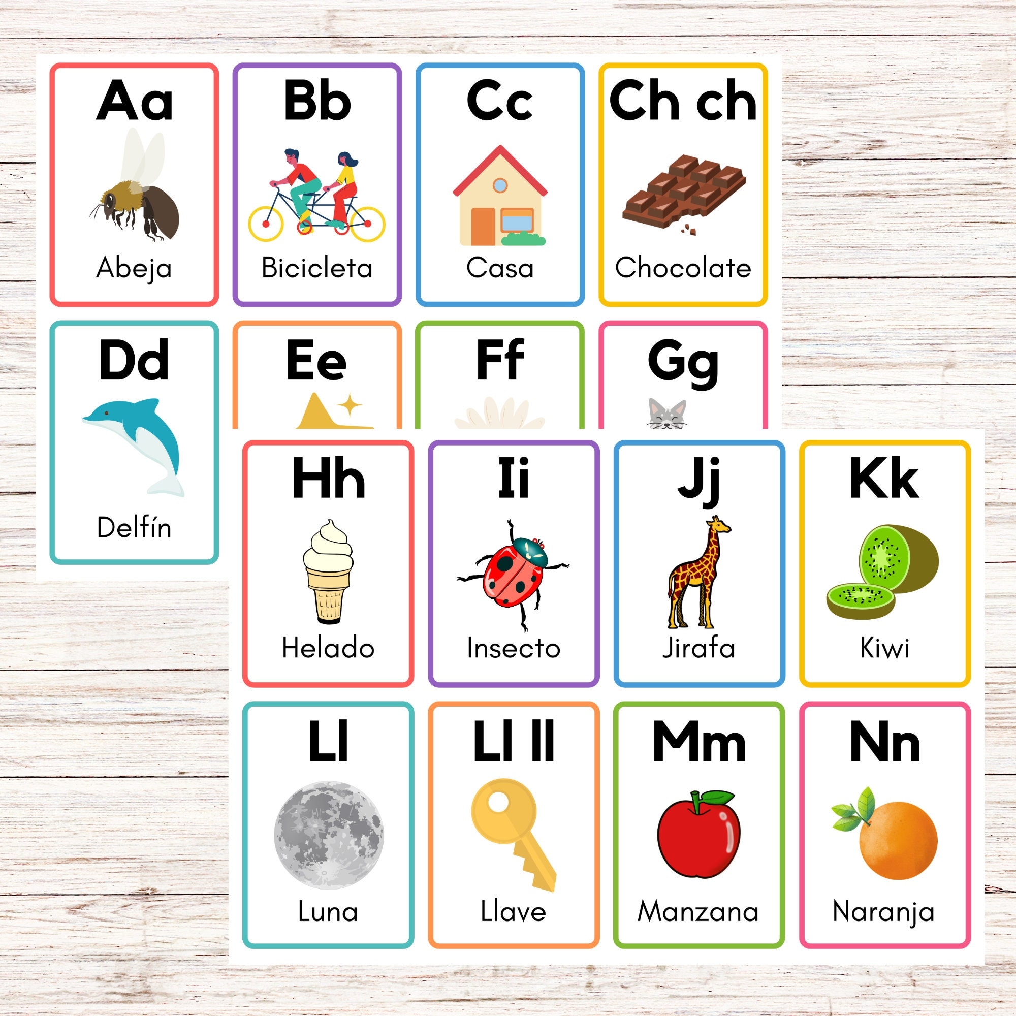 Spanish Alphabet Flashcards Printable Etsy